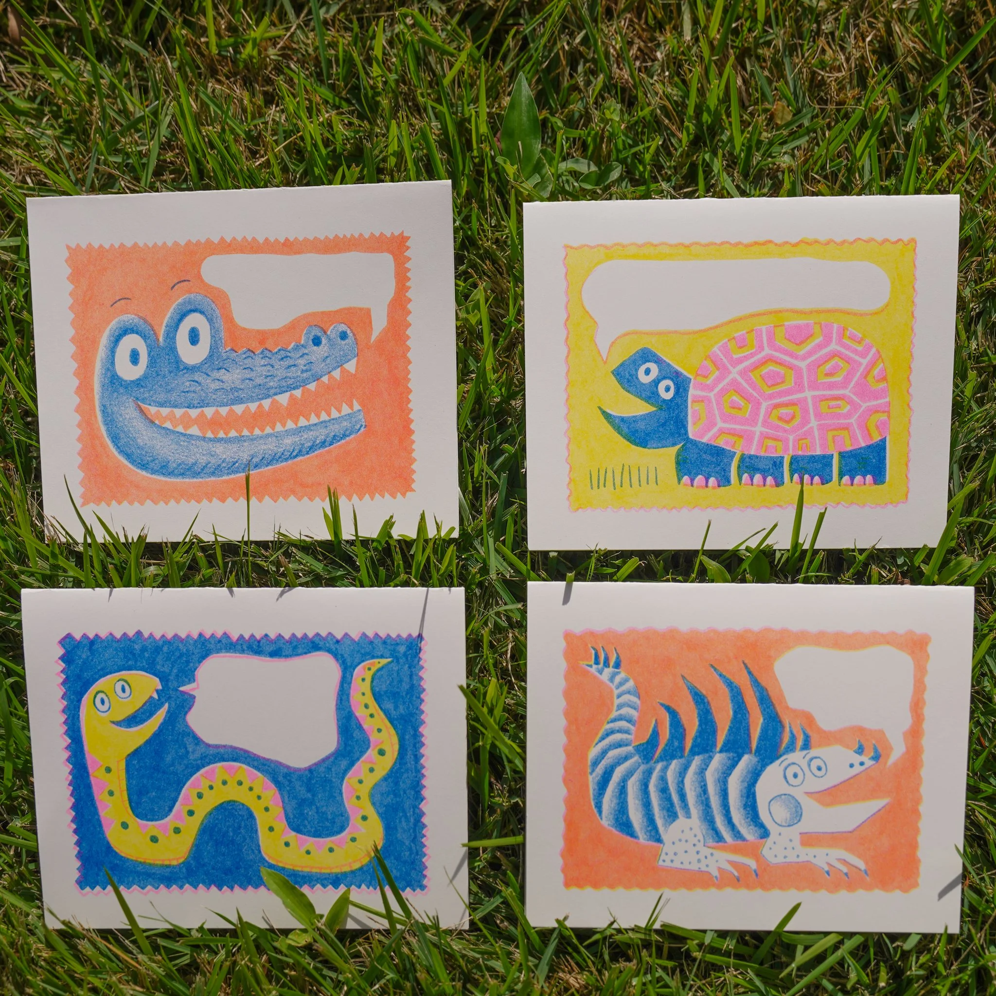 Reptile riso card set of 4