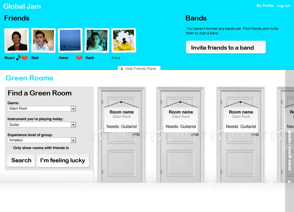 Musician screen after logging in
