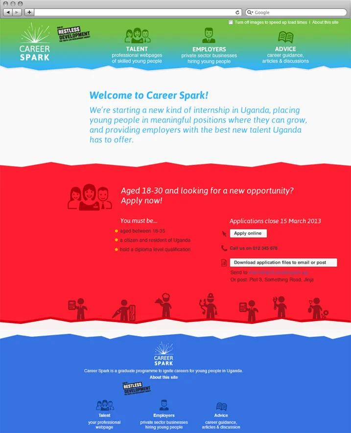 The co-design process highlighted how important it was for Career Spark to be colourful. In particular, red is seen as a positive, engaging colour.