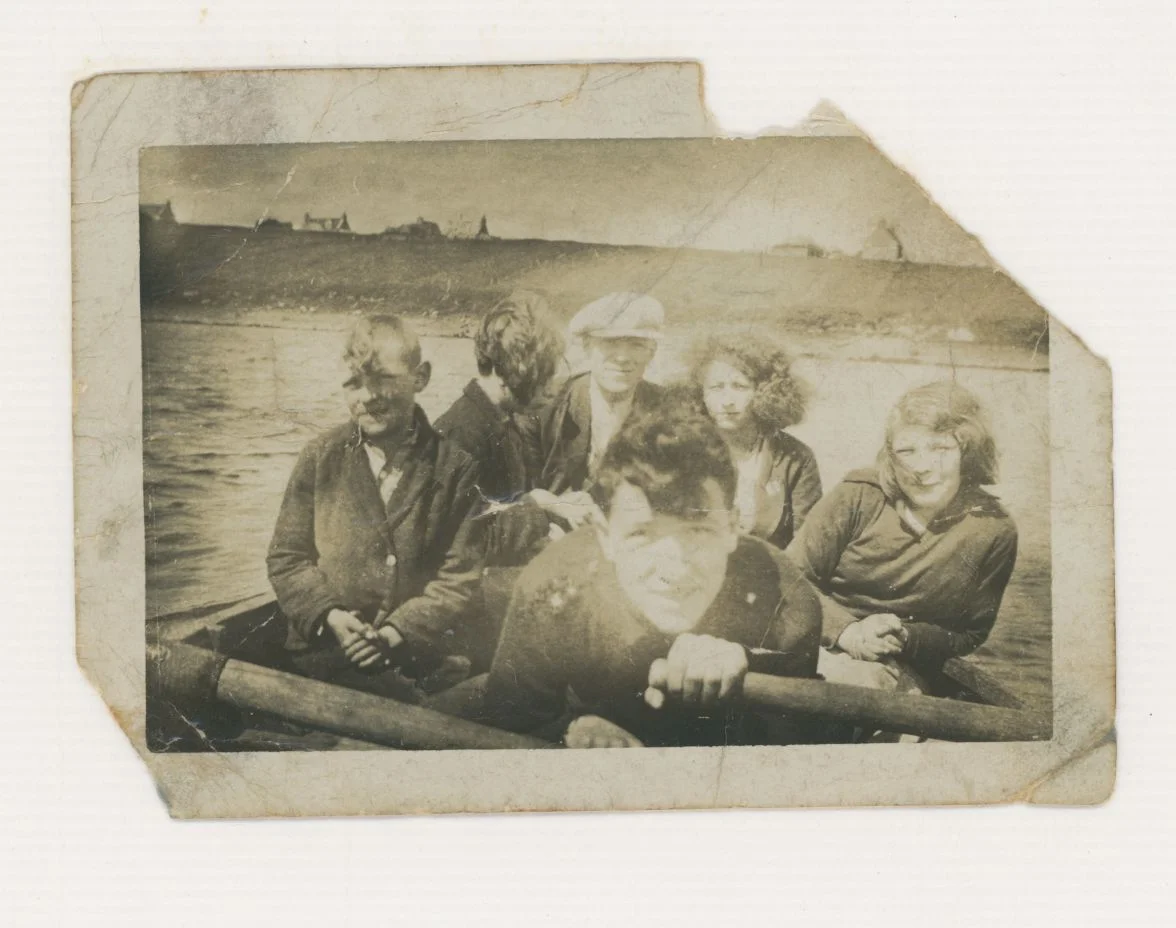 This old photo both pull’s hard on my Heart string’s and inspires me. It’s Crossbost, North Lochs, where I grew up a couple of generations after this crew. My Granny Mary Isabella is on the far right and various sibling’s and freind’s join her. On the far left is her brother Kenneth Alexander who died of TB as a young teenager, she called her 1st son, my father after him. Their family had the Post Office so they were used to rowing across the loch to Cromor to collect mail from all of South Lochs. The mail was taken on horse and cart to the Leurbost road end ( where she was later to build a house, 85 Leurbost) then on to Stornoway.