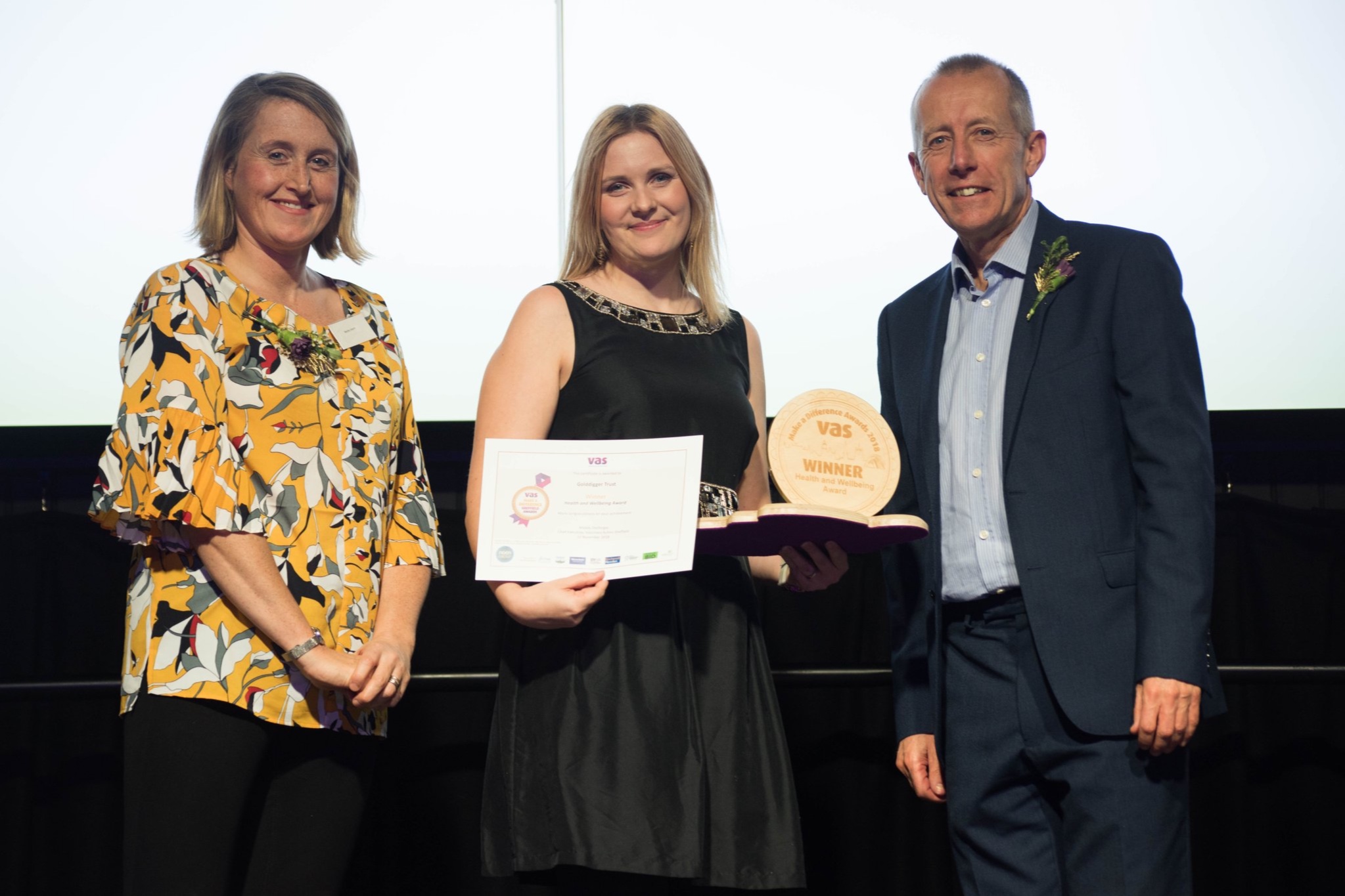 Pictured: Becky Joyce (Sheffield Clinical Commissioning Group), Beth Stout (CEO, Golddigger Trust), and Andy Buck (Chair, VAS)