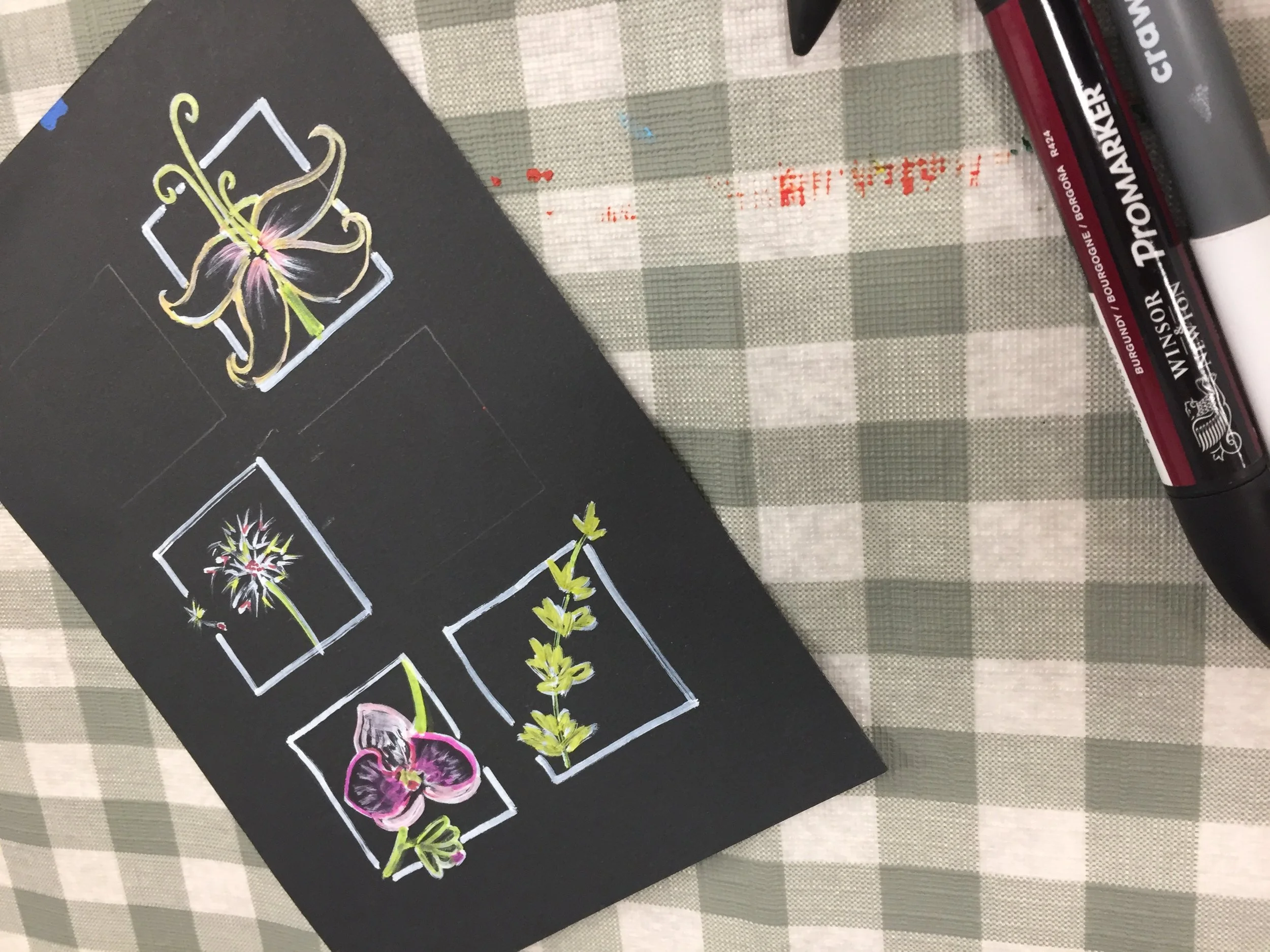 beautiful black paper painted flowers.JPG