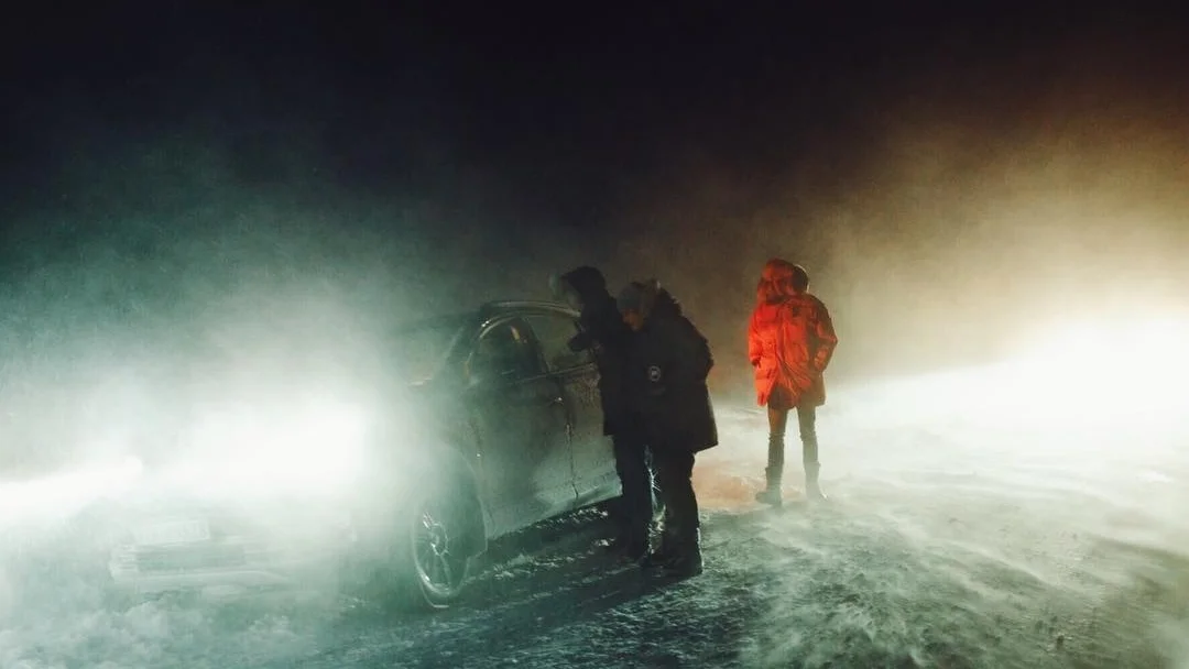 One of the crew cars drove into a ditch during a night time blizzard in Finnmark.