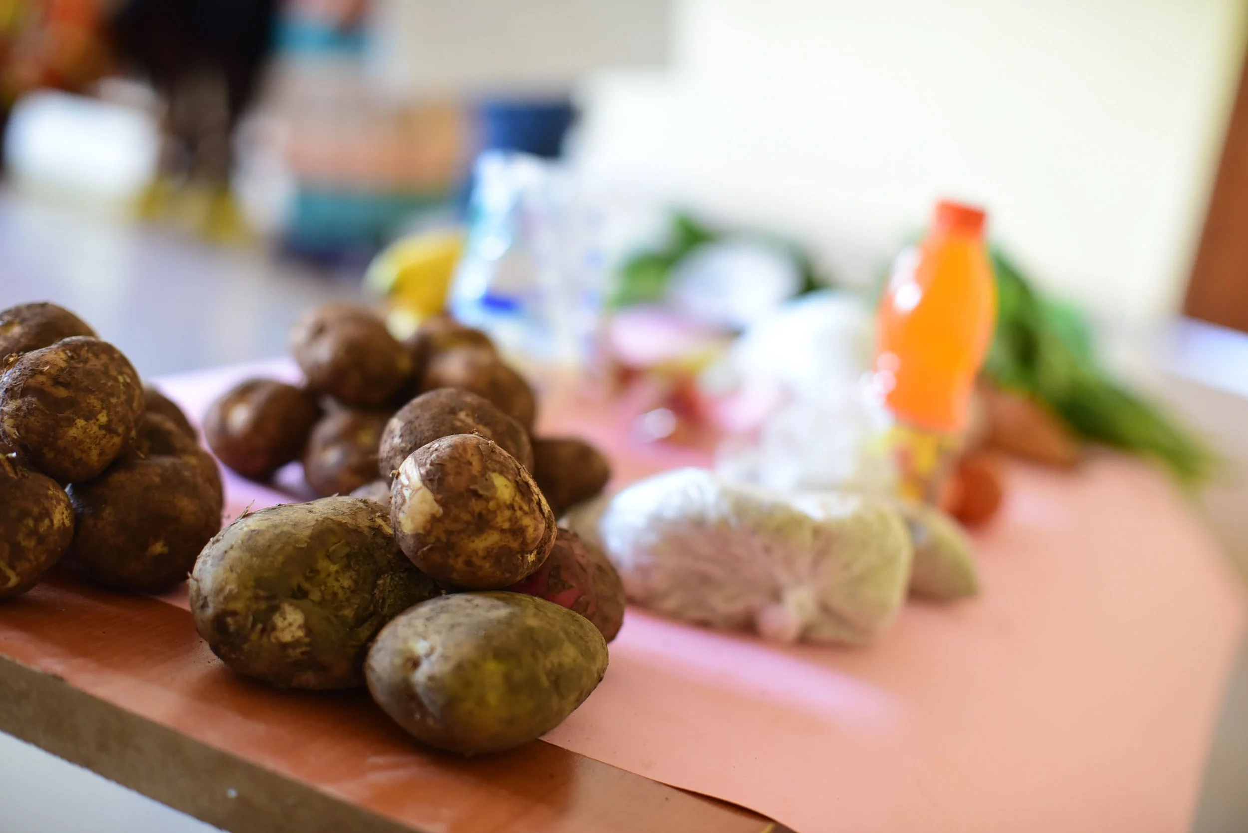 Food “for sale” during mock market exercise at Kayanga Health Center.