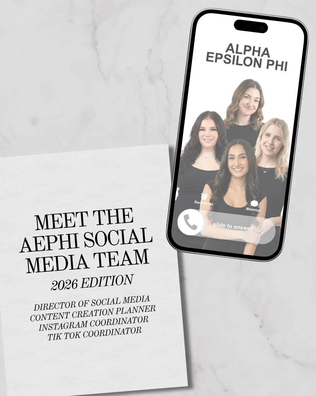 MEET ALPHA EPSILON PHI&rsquo;S SOCIAL MEDIA TEAM! 💚🤍

Director of Social Media: @victoriamizraji 
Content Creation Planner: @cadibschwartz 
Instagram Coordinator: @abbey.paolini 
Tik Tok Coordinator: @katierosegoldstein 

#aephi #sorority #sorority