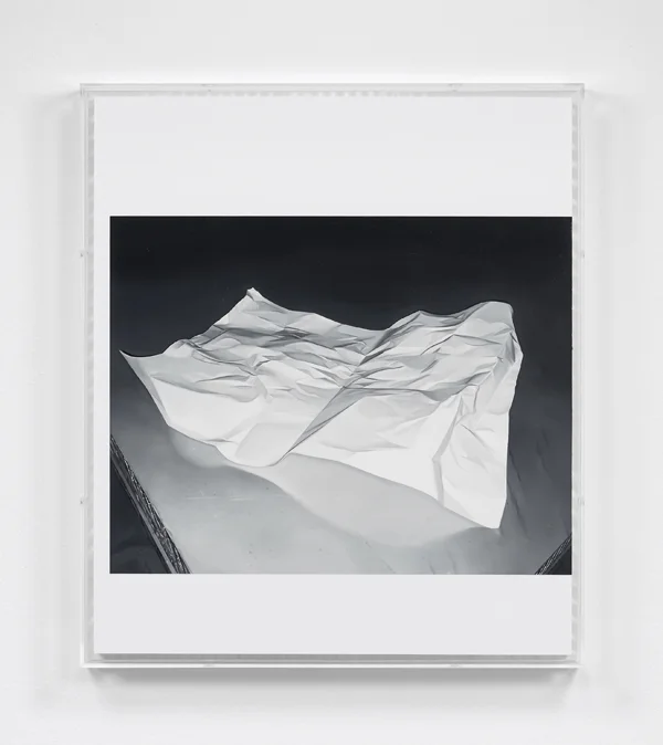 James White Paper (2016) Oil and varnish on acrylic faced honeycomb panel in perspex box frame 73 x 63 x 6 cm (framed)