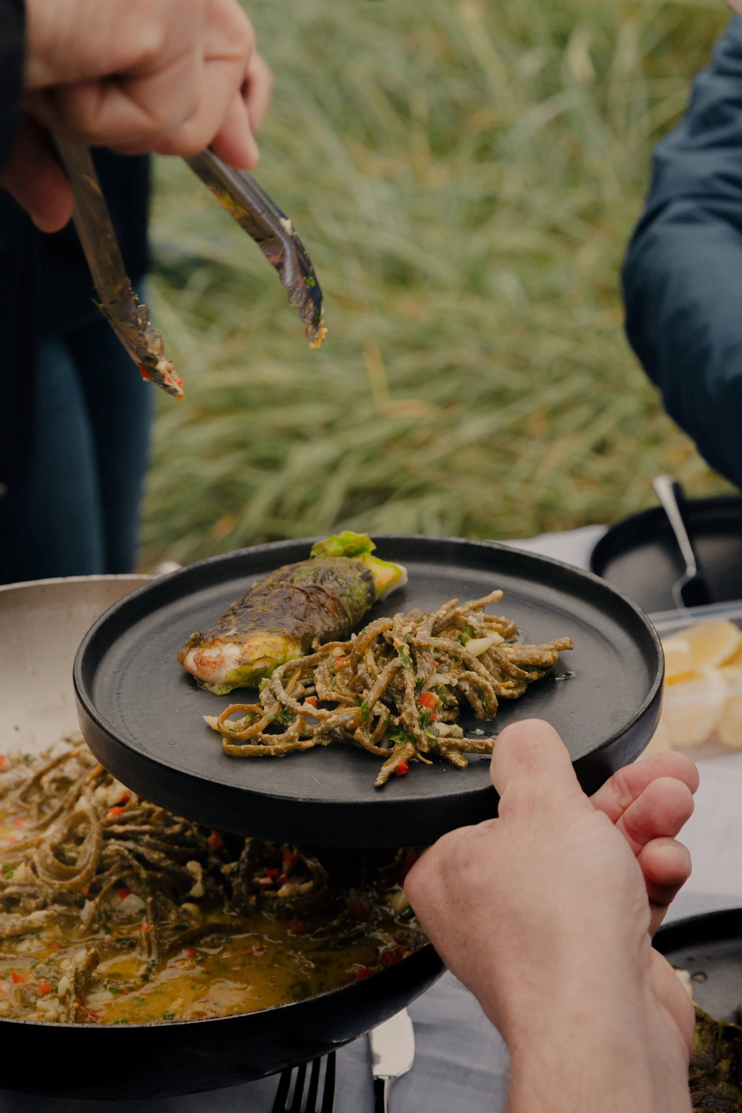 A plate of food foraged from the land prepared by french chefs in scotland