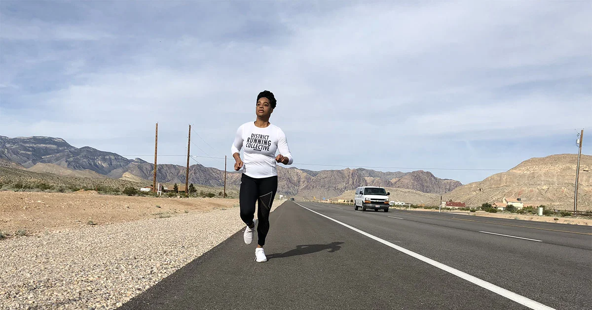 Stephani taking part in the Speed Project 4.0, where she joined District Running Collective and other run crews in a 340-mile run from L.A. to Las Vegas. Photo: Rabbit Wolf Creative