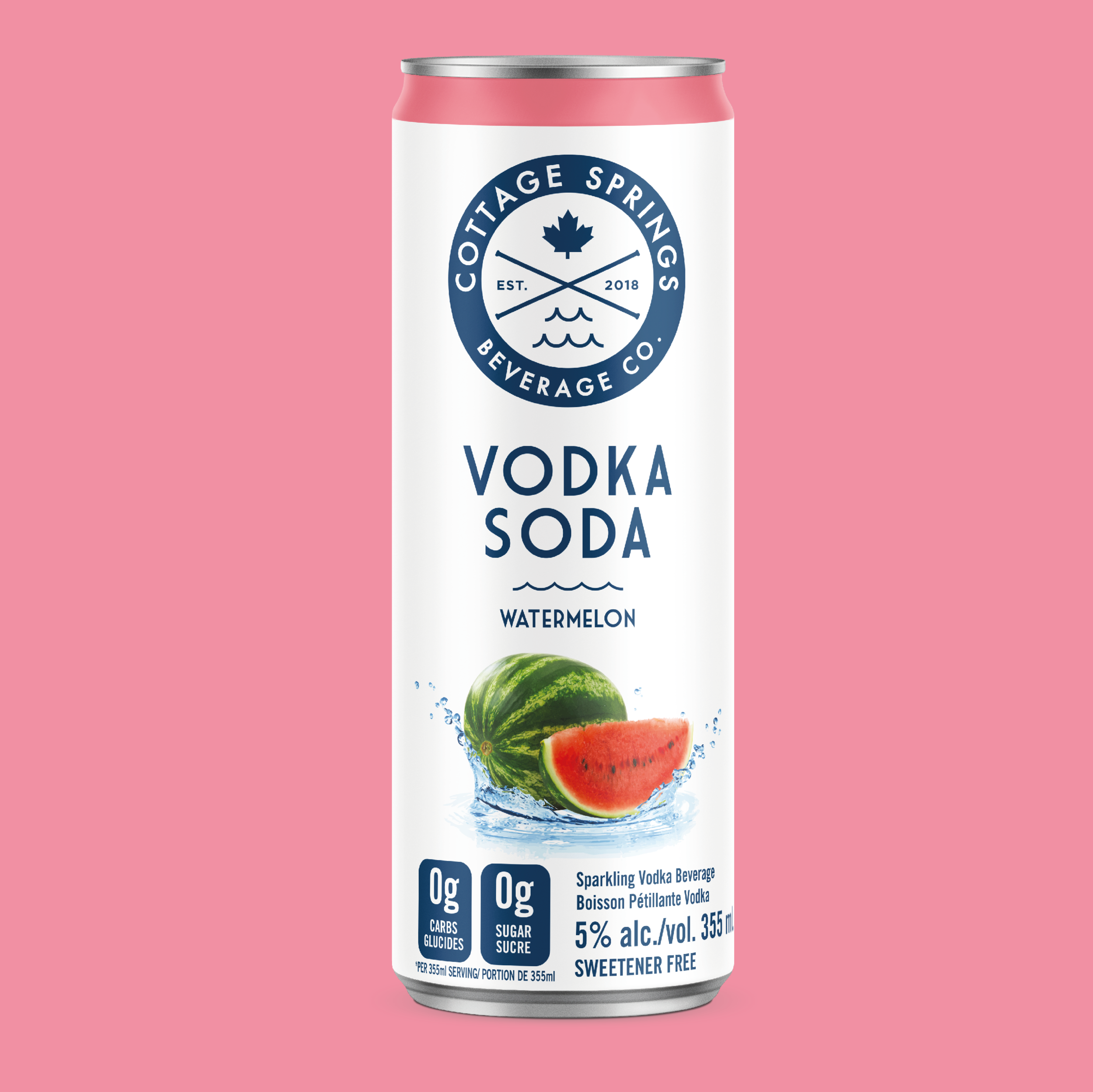 WATERMELON VODKA SODA   All of the refreshing, sweet taste of watermelon with none of the sweeteners. Made with premium vodka, Cottage Springs Watermelon Vodka Soda will satisfy your taste buds with its sweet start all the way through to the crisp finish.