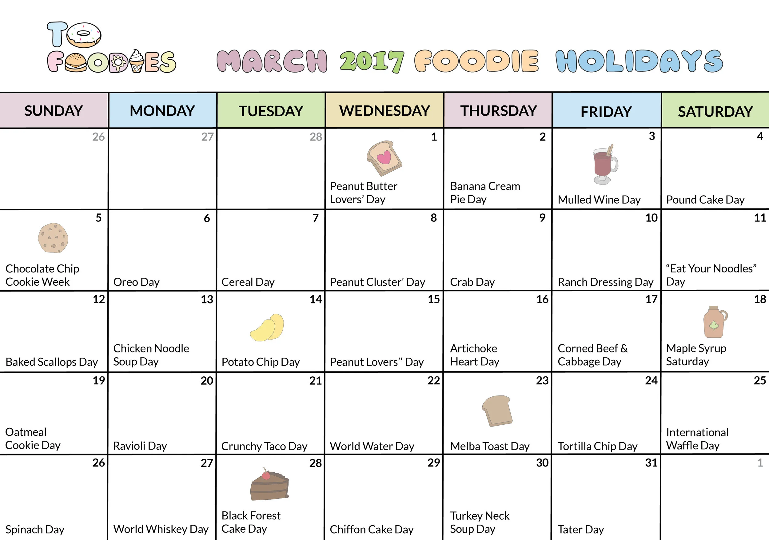 Free Calendar: March 2017 & Foodie Holidays