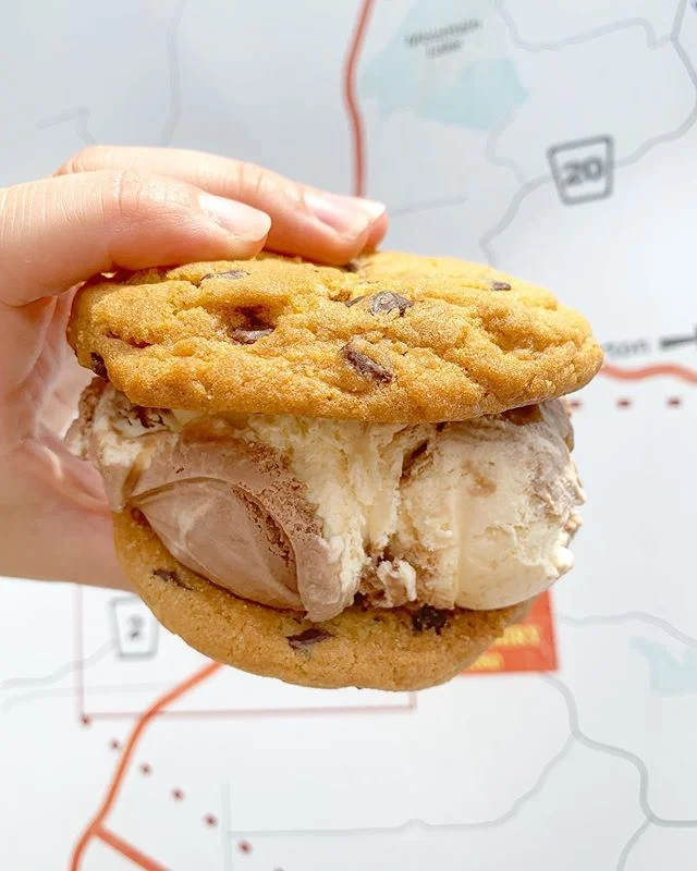Ice cream sandwich 🍪🍦 with gold medal ribbon between chocolate chip cookies 🍪🍪🍪🍪🍪🍦🍦🍦🍦🍦🍦 / 📷 credit to @tofoodies #toronto #kawarthalakes #kawarthadairy #icecreamsandwich #tofoodies