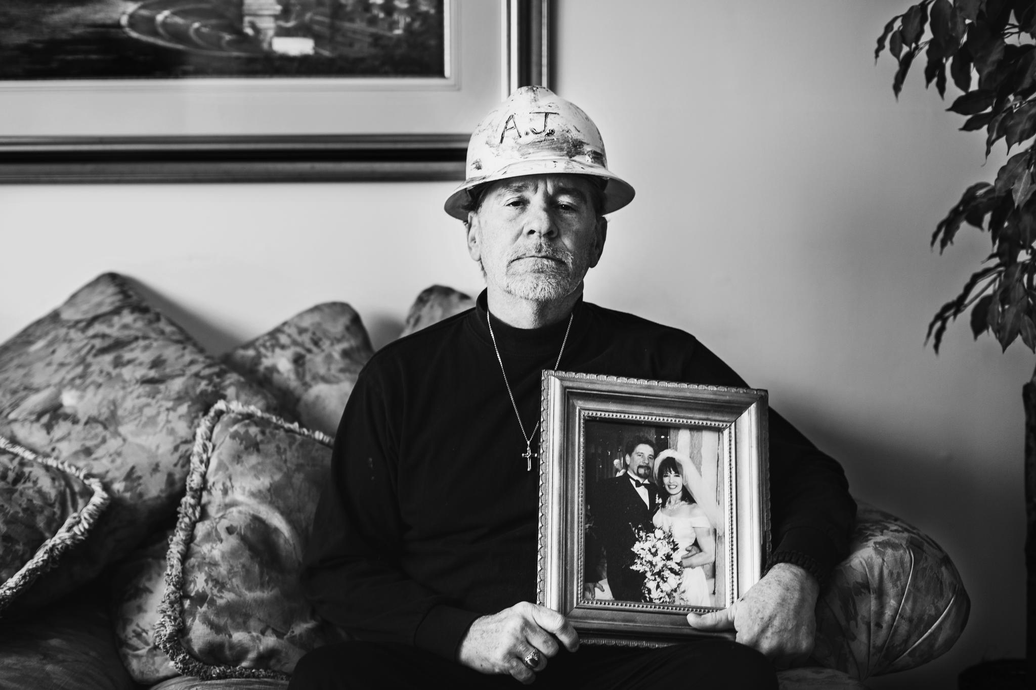 "a woman walked up to me that day,said she was a nurse,then told me, take off your shirt and pull your pants down. she wrote my social security number all over my body and it hit me the danger I was in." Alexander Jack,61, demolition specialist, he was one of the few first responders who joint the on ground firefighters and rescue team on 9/11 to help with the search for any potential survivors, one month later he went home with major heart and lungs health complications, laryngeal spasm, and vocal cord dysfunction. Alexander kept his work helmet covered with dried blood from a survivor he held on his shoulders while rushing him out of the towers location. © Images by Eman Mohammed from Broken Souvenirs series. © Images by Eman Mohammed | Broken Souvenirs series.