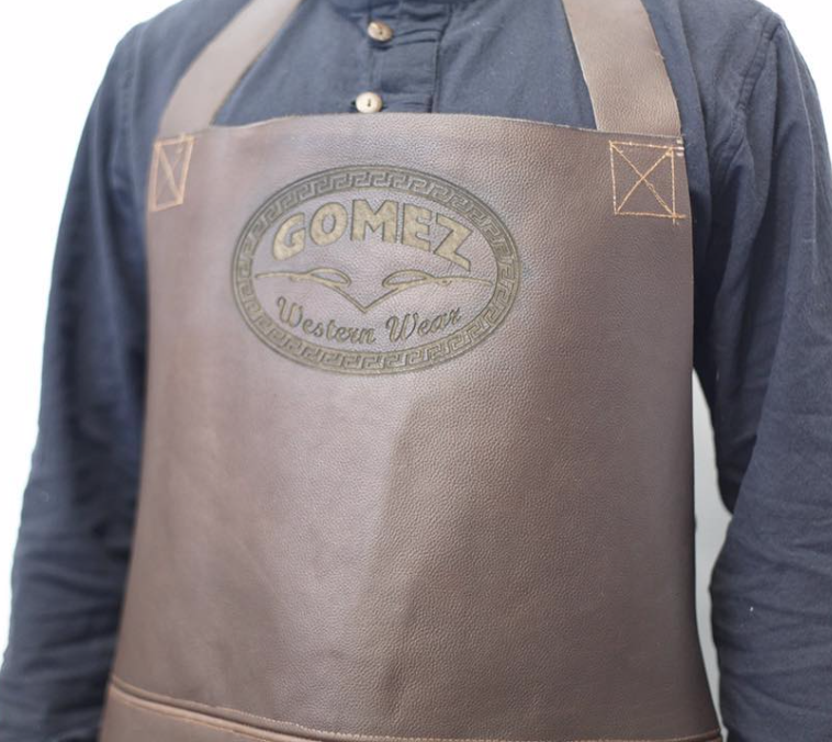 Engraved Etched Engrave Etch branded leather apron gomez leather houston texas