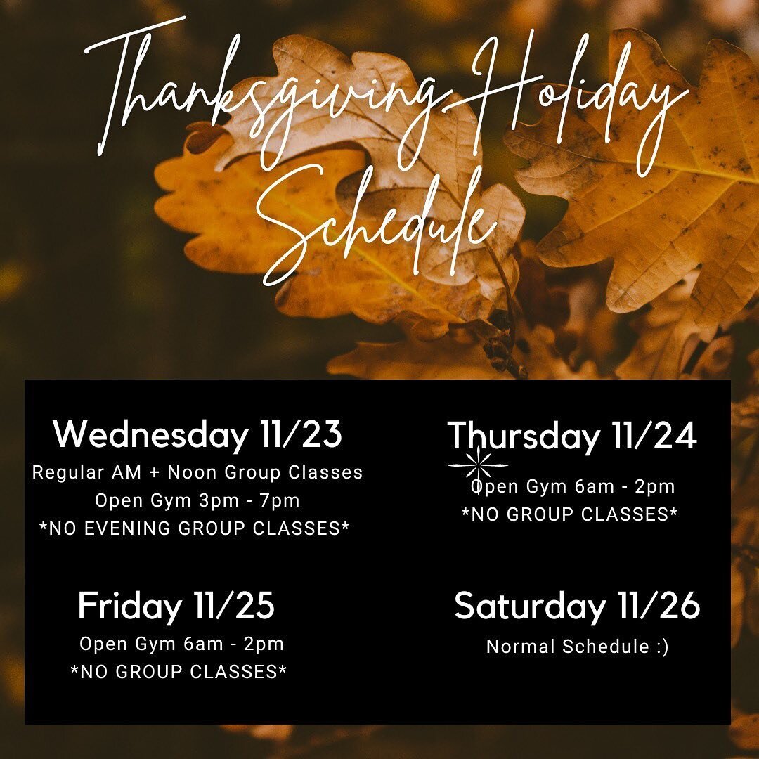 Can you believe Thanksgiving is next week?! 🤯 We couldn&rsquo;t either lol but it is 🦃

Here are our Holiday hours next week! 

In town due to the Holiday? DM us for our holiday gym passes, let us help you stay on track while away 🤗

#fitness #tha