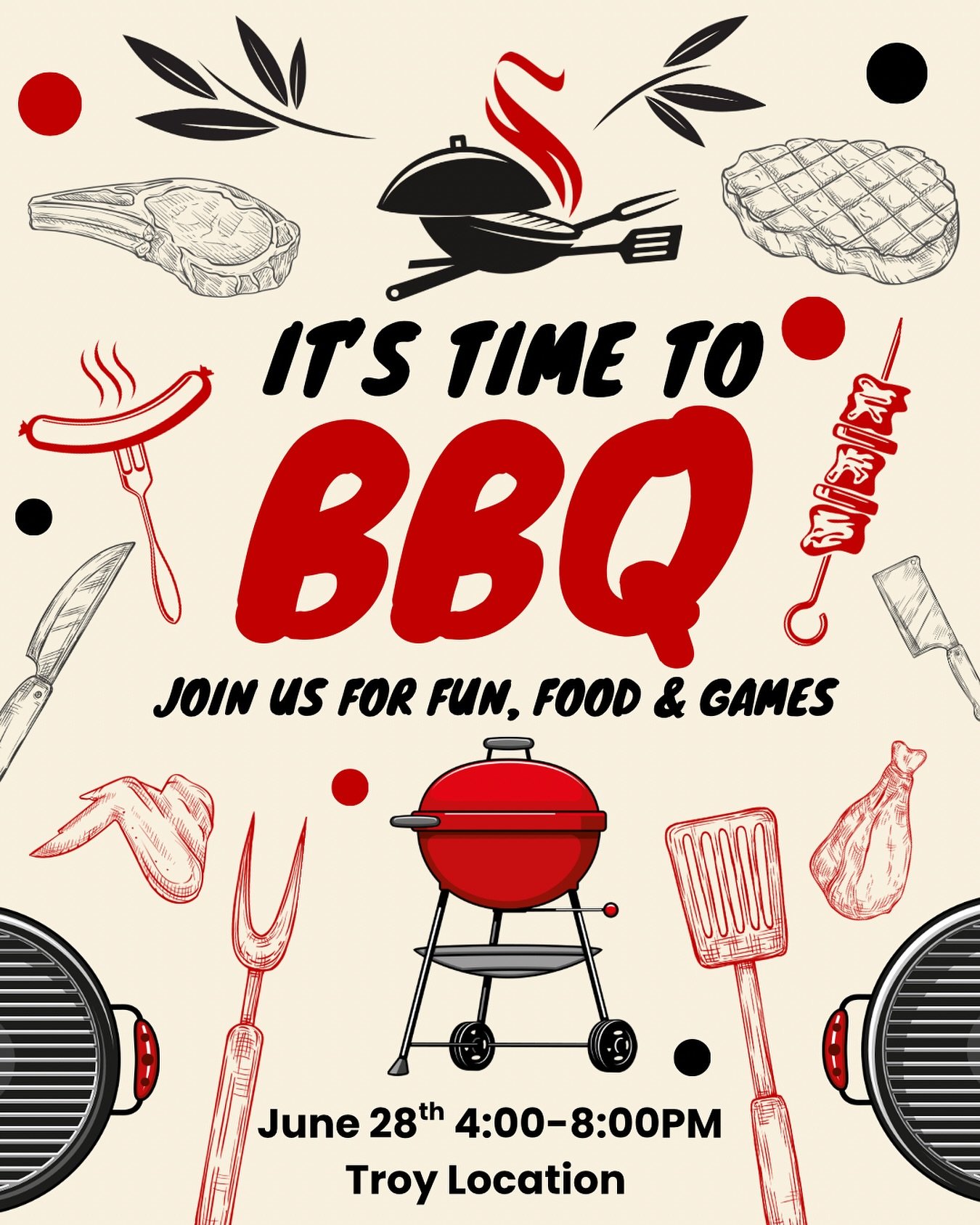 A little food, games, and fun at Troy for a mid summer BBQ! 

June 28th-  4-8PM 
I got the meats. You bring the sides and desserts! 

More deets to come next week 🙏☀️❤️