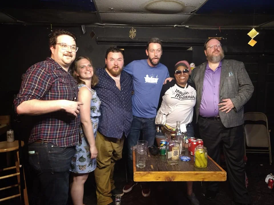 Left to right: Tom Plute, Liz Greenwood, Derik Minto, Andrew Rudick, Bianca Moore, and Shane Rhyne (Kafe Kerouac, Columbus, OH)
