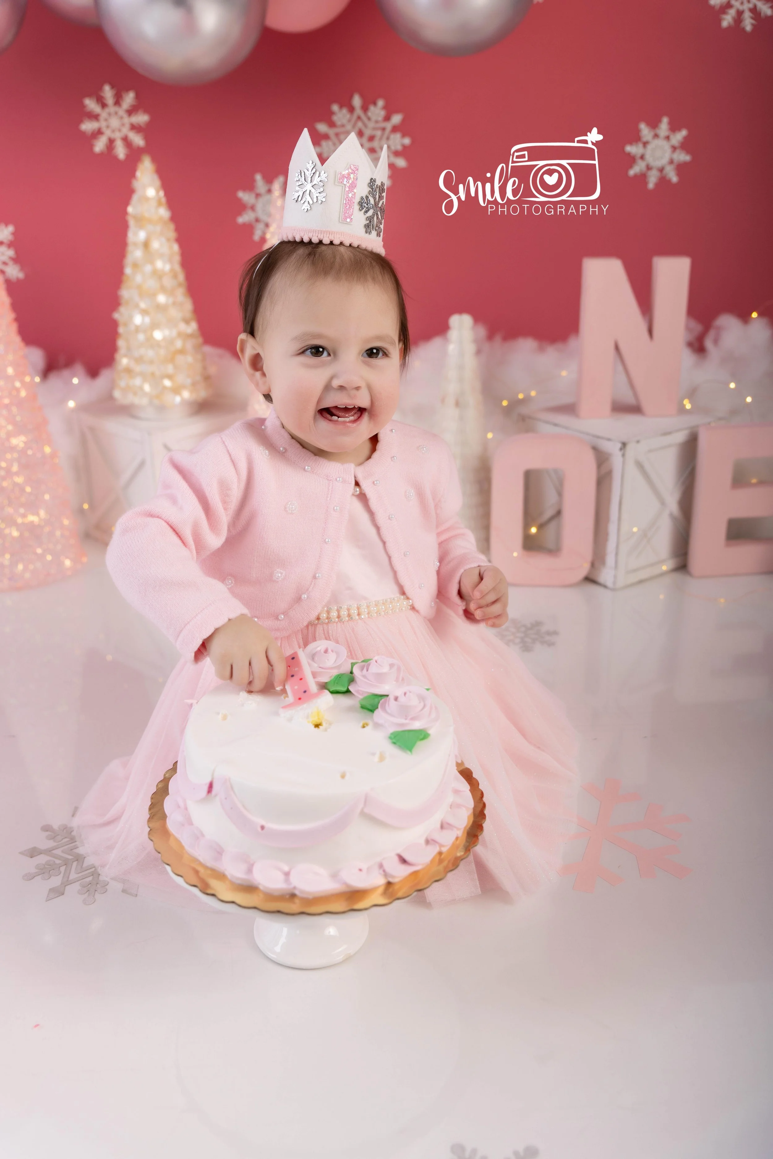  Baby girl Ava cake smash session in New Jersey photography studio first birthday 