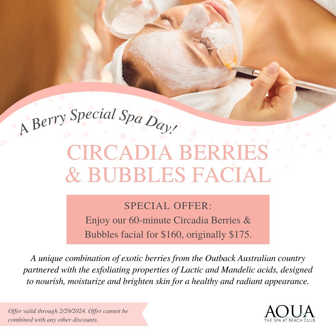 Treat yourself to a berry special spa day with our Berries &amp; Bubbles facial for $160! (originally $175) 🍓✨💖 To take advantage of this special offer, click the link in our bio. 

Offer valid through February 29, 2024. Offer cannot be combined wi