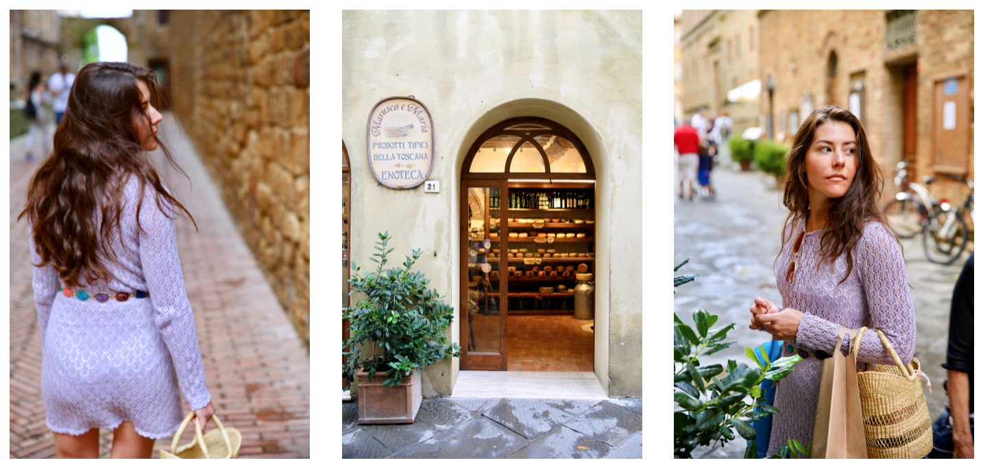Shopping for pecorino at Marusco e Maria in Pienza