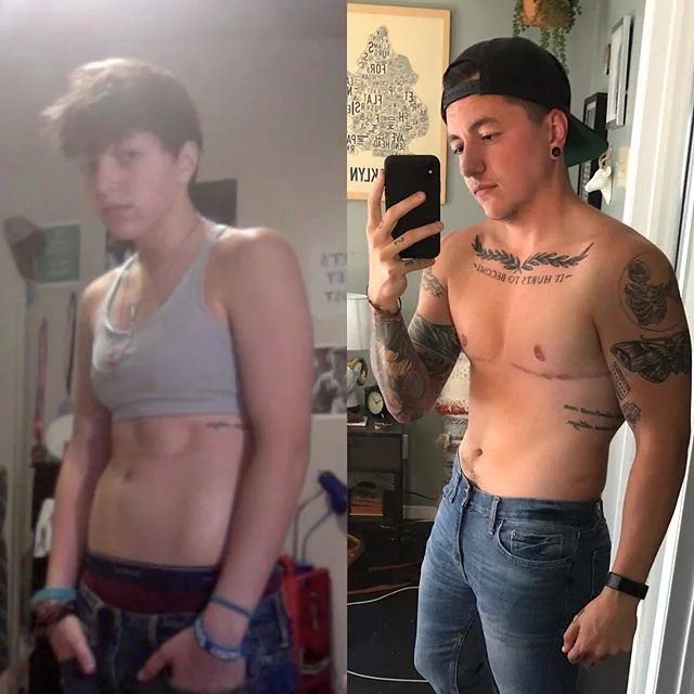 The biggest transformation here is how much higher I wear my pants on my waist nowadays... and the photo quality 😂 (left: age 20, pre-T > right: age 27, 4.5 years on T) #transformationtuesday