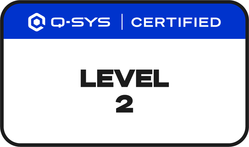 A certification label for Q-SYS, indicating level 2 certification.