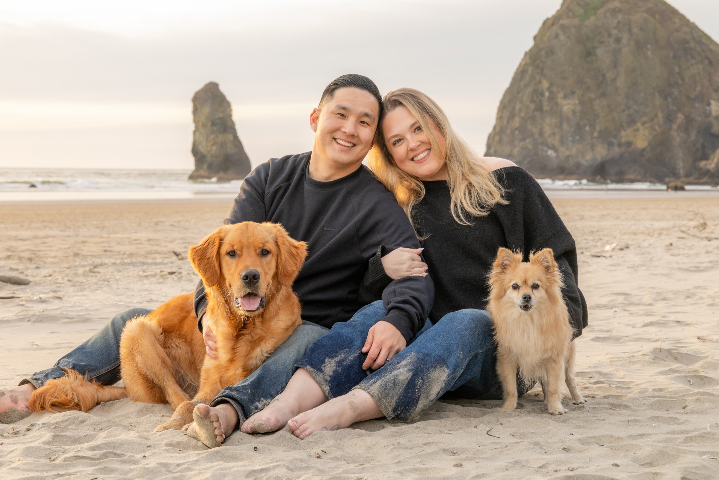 Wind, Waves, and Wagging Tails: A Couple’s Session at Cannon Beach