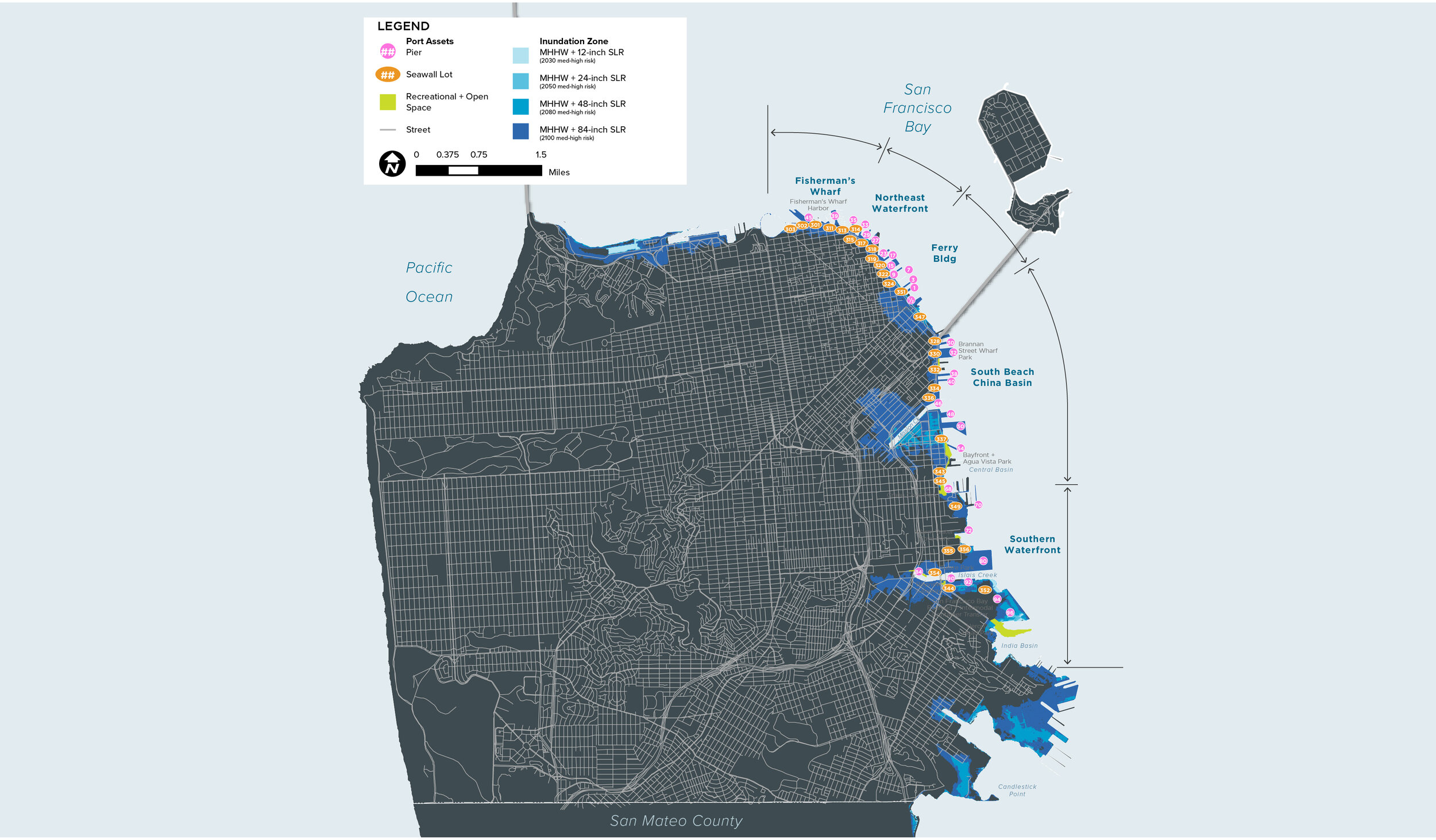port of sf assets + sea level rise impacted zones