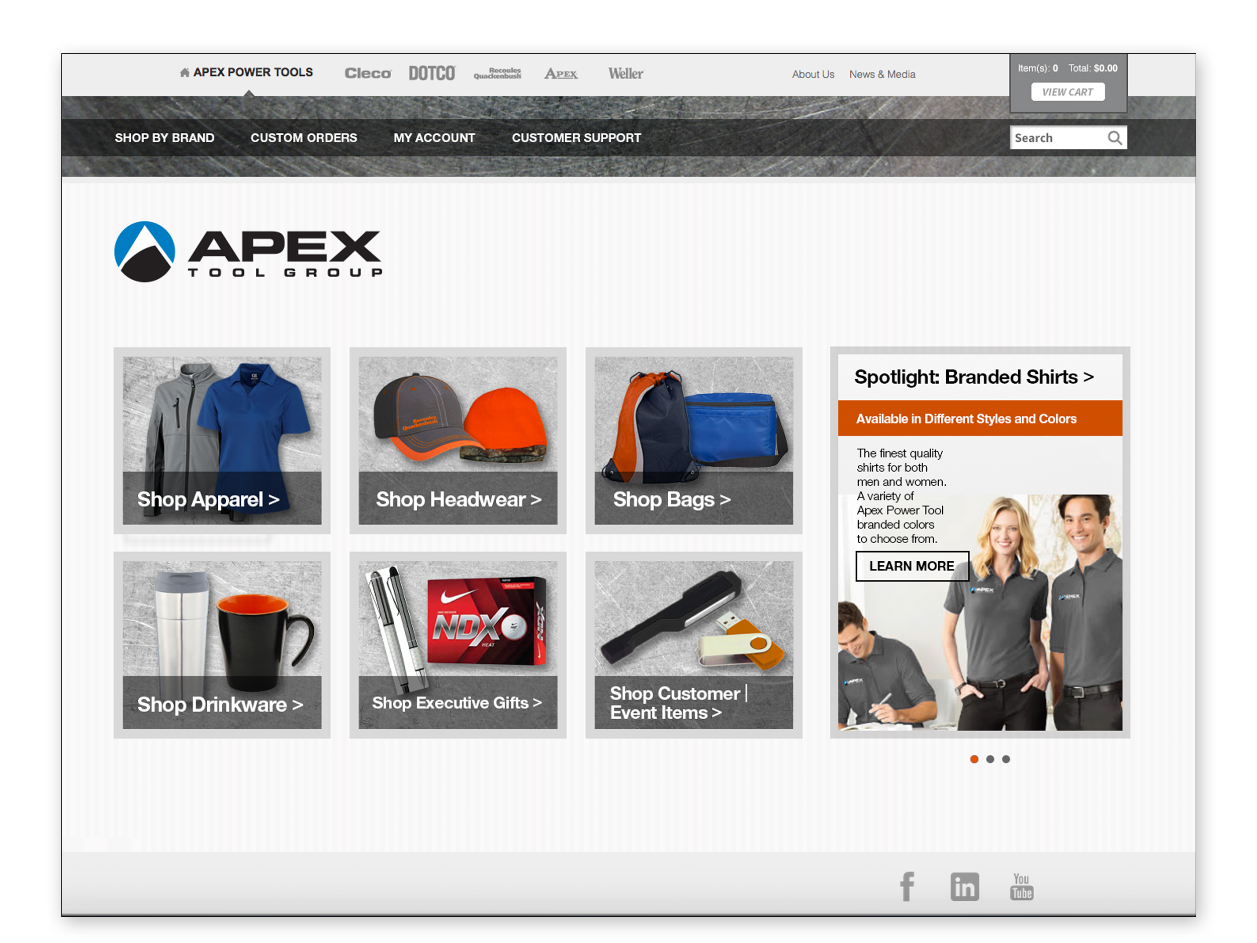 Apex Tool Group | Brand merchandise website UI design