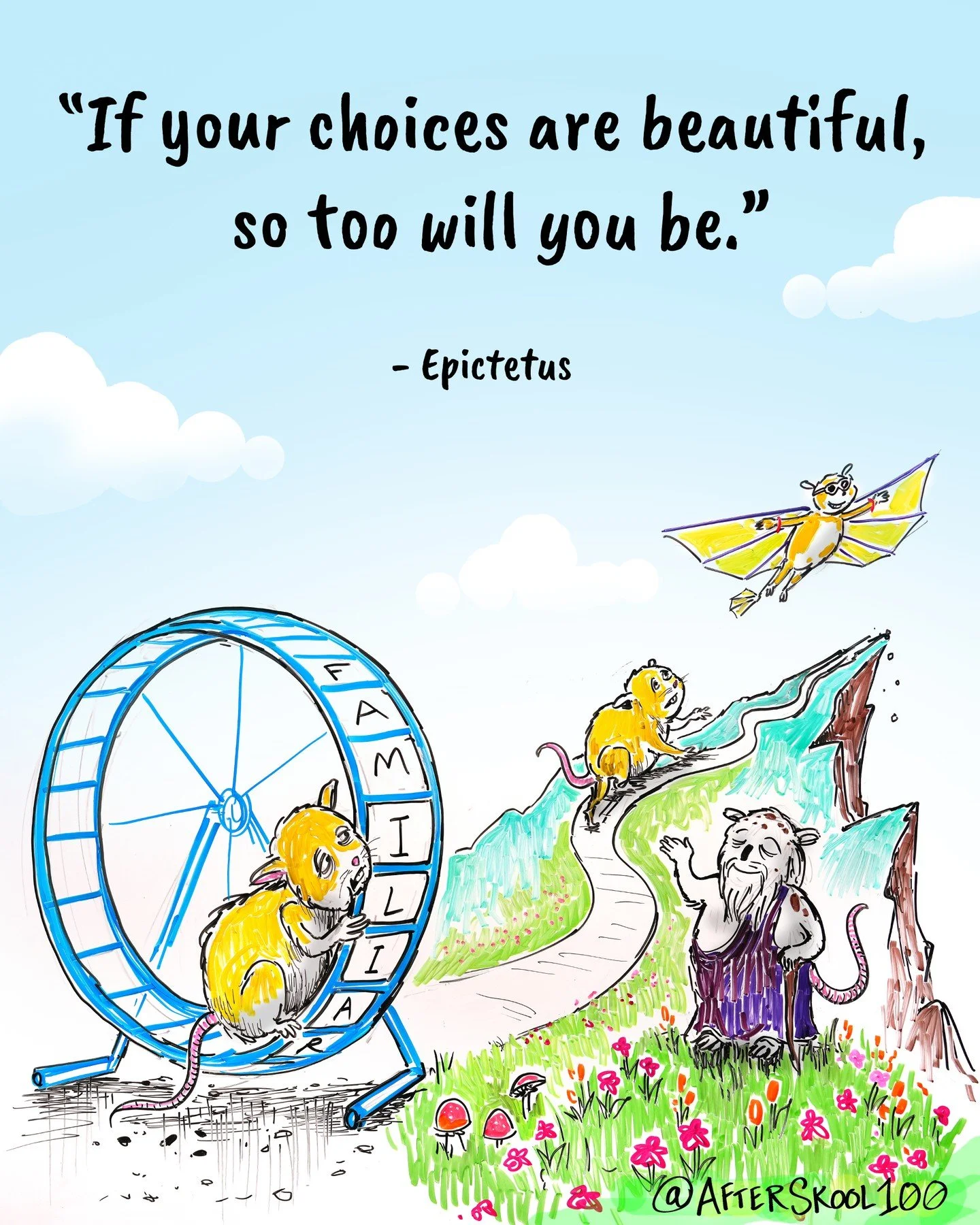 Make one beautiful choice today. Call an old friend. Watch the sunset. Plant a tree. Help someone in need. Pick up trash. Say a prayer. Jump in cold water. Book a spontaneous trip. Express appreciation for someone you admire. Create art in nature. Ru