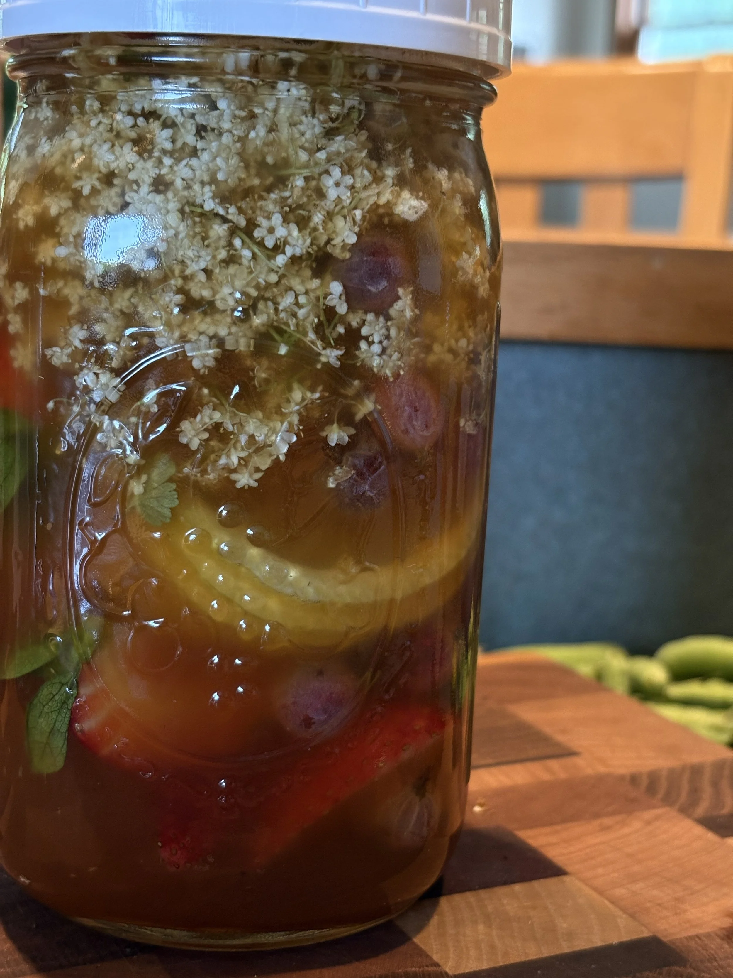 An early summer shrub with strawberries, gooseberries, elderflowers, and lemon