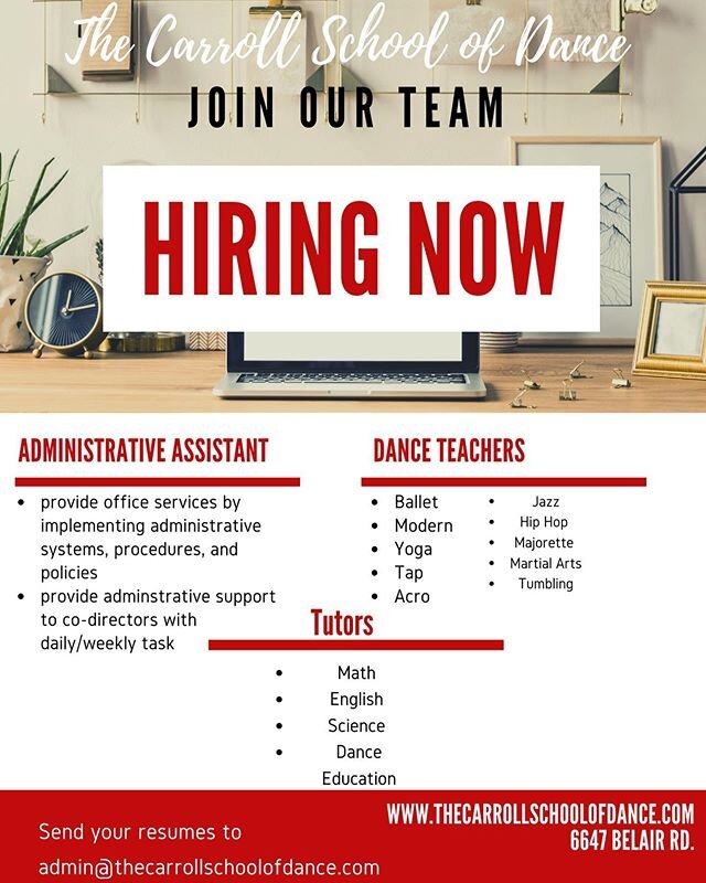 As I approach the opening of the new dance studio, I am so excited to announce that we are hiring!
⠀
@csod_baltimore is looking for committed, responsible, and qualified individuals who love working with children.
⠀
With the expansion of the CSOD dan