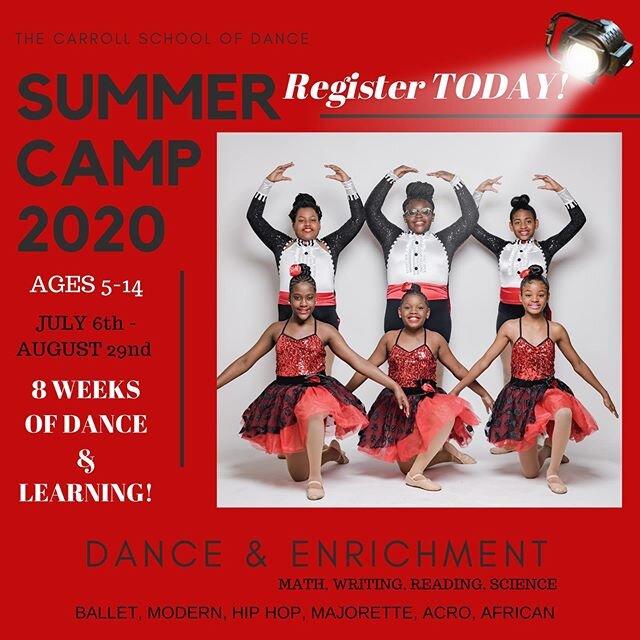 ☀️SUMMER CAMP 2020☀️
⠀
We are so excited to announce that CSOD will be holding Summer Dance &amp; Enrichment Camp 2020, at our BRAND NEW LOCATION, 6647 BELAIR RD!!!! This is an 8 week program for students ages 5 and up!
⠀
✨FOR MORE INFO &amp; to REGI