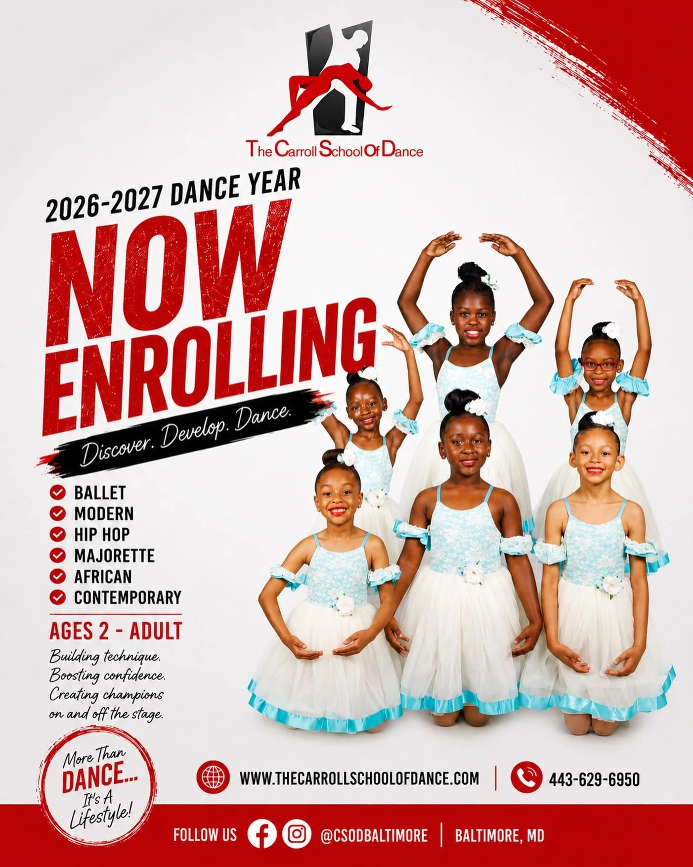 NOW ENROLLING FOR THE 2026&ndash;2027 DANCE YEAR! ✨

It&rsquo;s time to Discover. Develop. DANCE. ❤️🖤

The Carroll School of Dance is welcoming new and returning dancers for another amazing year of movement, confidence, technique, and fun!

🩰 Balle
