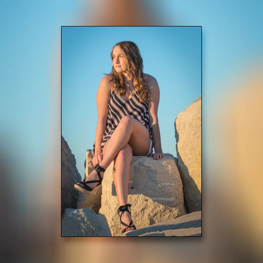 Final result of creating a custom matte for the image of Veronica facing the setting sun.