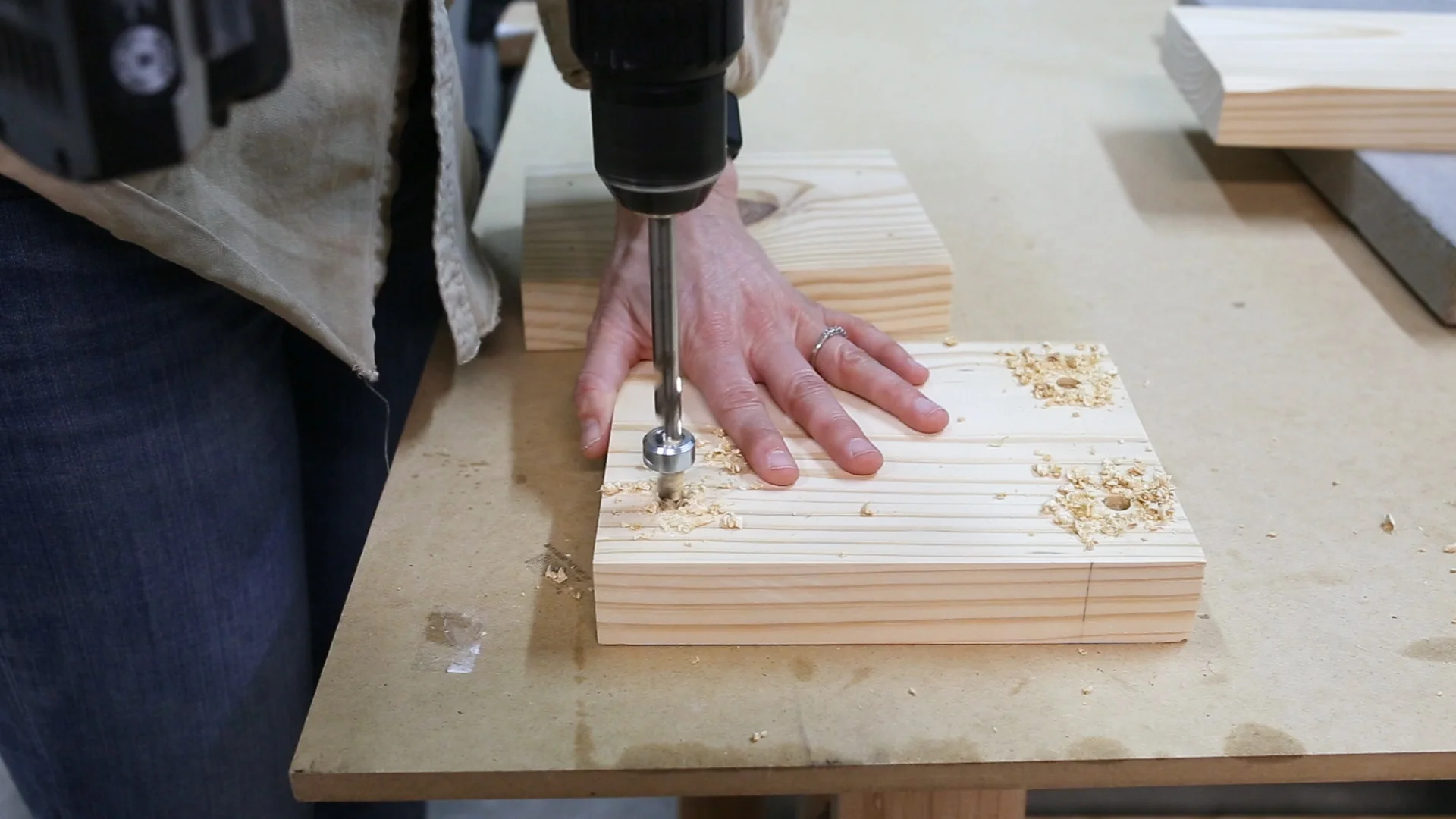 I'm going to attach the boards using screws but I don't want the screws to be shown. So I drilled recesses for the screws to sit down in that I will later cover.