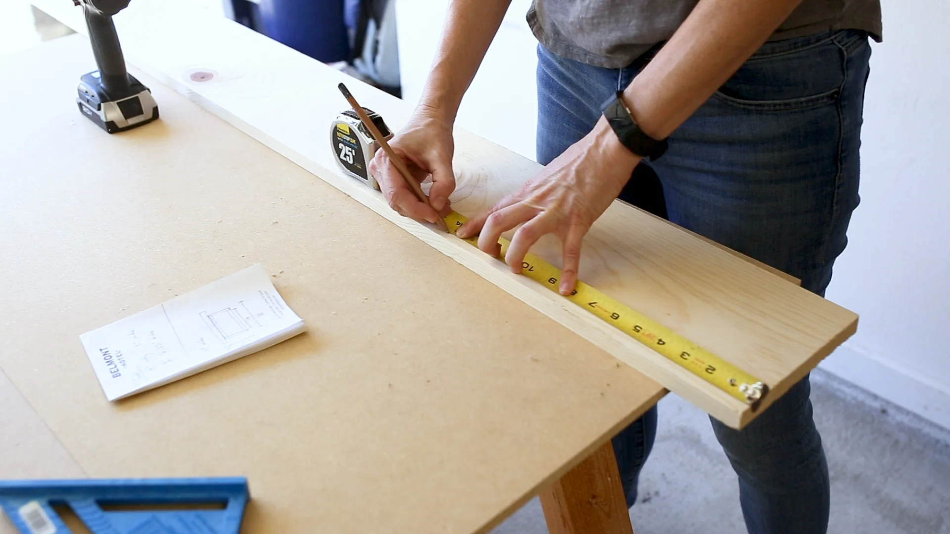 I started the project by picking up one 1x8 at Home Depot. I then measured for my three cuts 