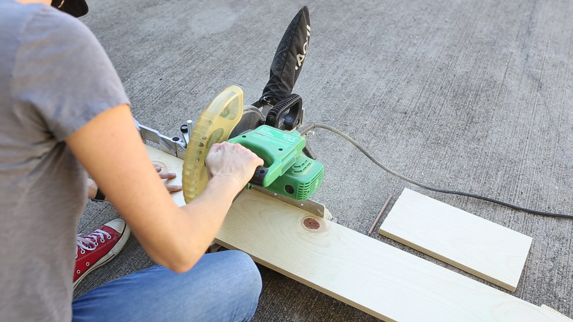 I then cut three 14" long pieces with my miter saw . I also could have used a circular saw . 