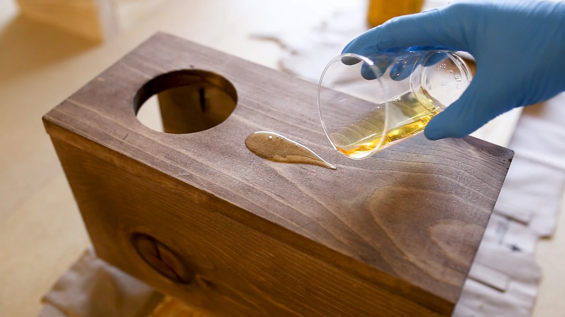 To protect the wood from water and condensation from cold drinks, I applied polyurethane