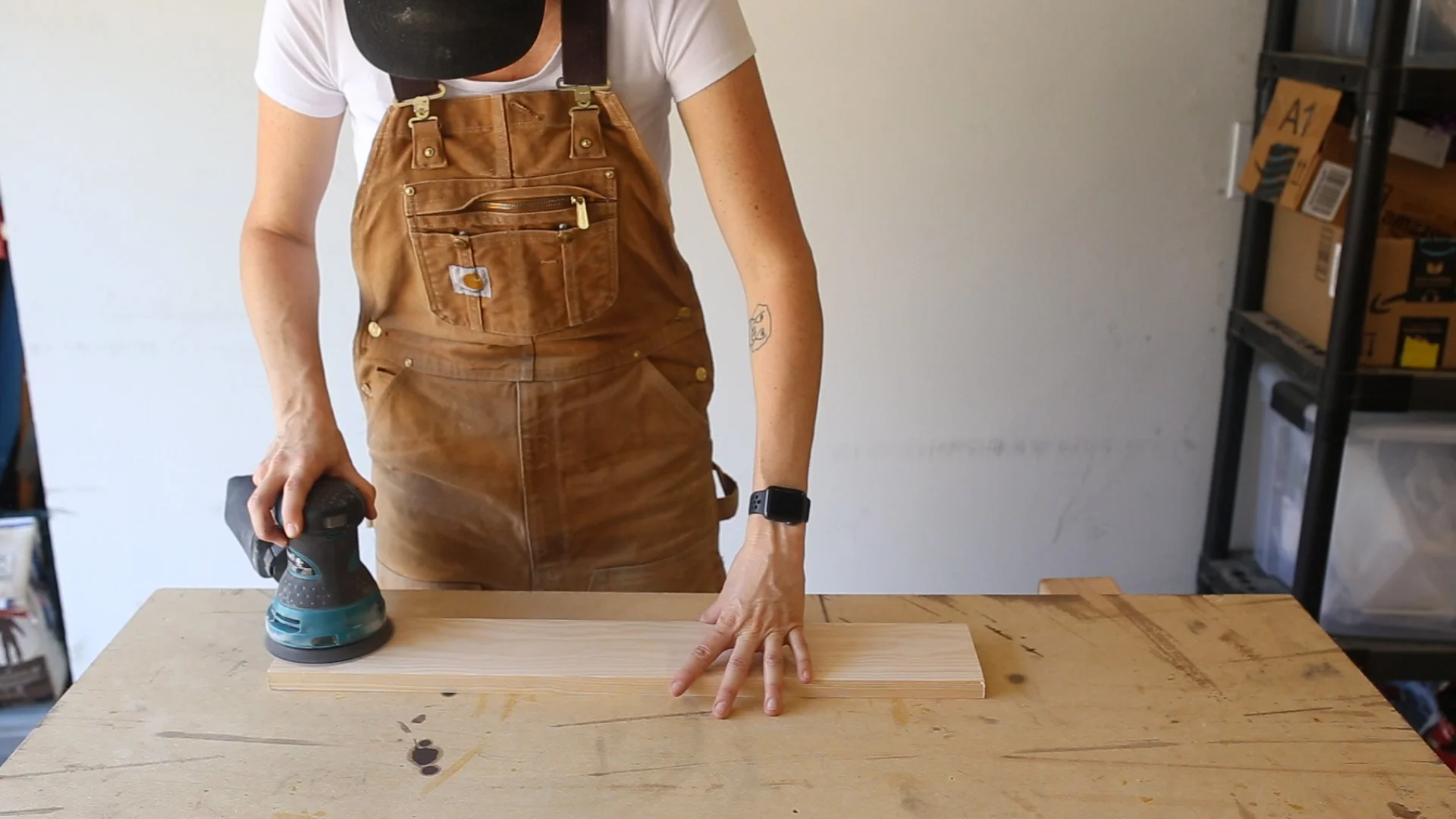 After the cuts were done, I finish sanded the two boards with my Orbital Sander .