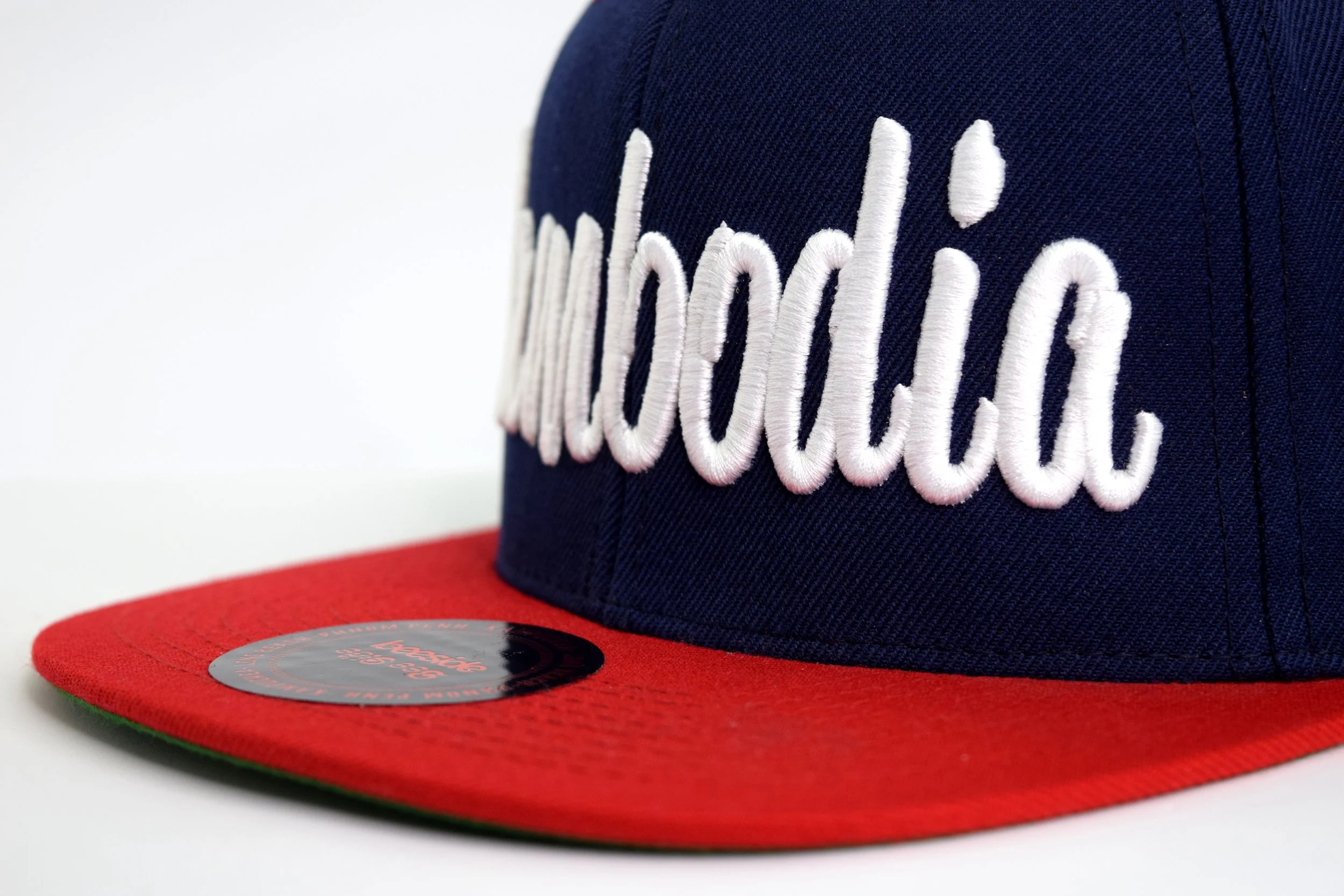 Cambodia Script Blue & Red Snapback2.JPG