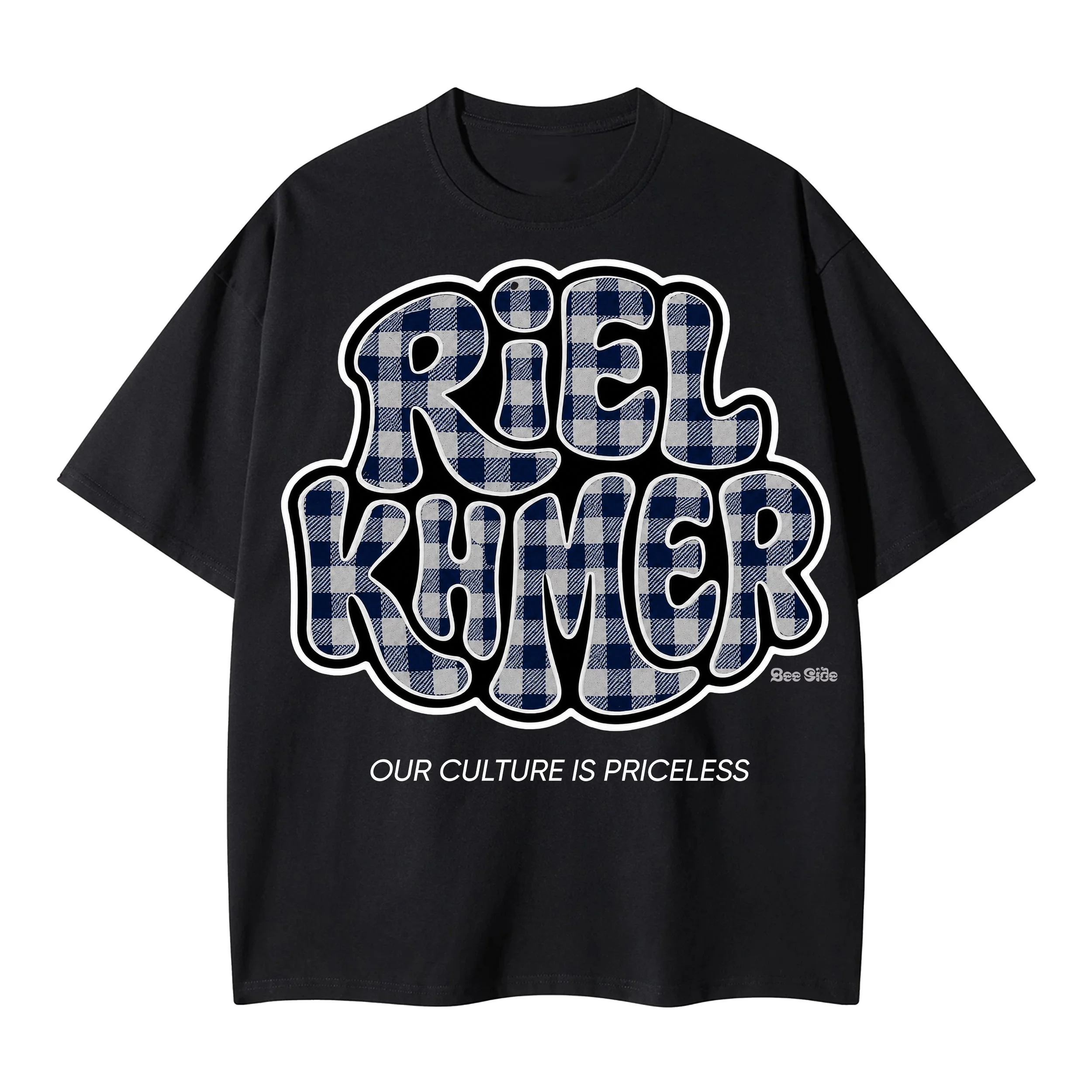 Riel KHMER Krama Grey & Navy Blue Tee.jpg