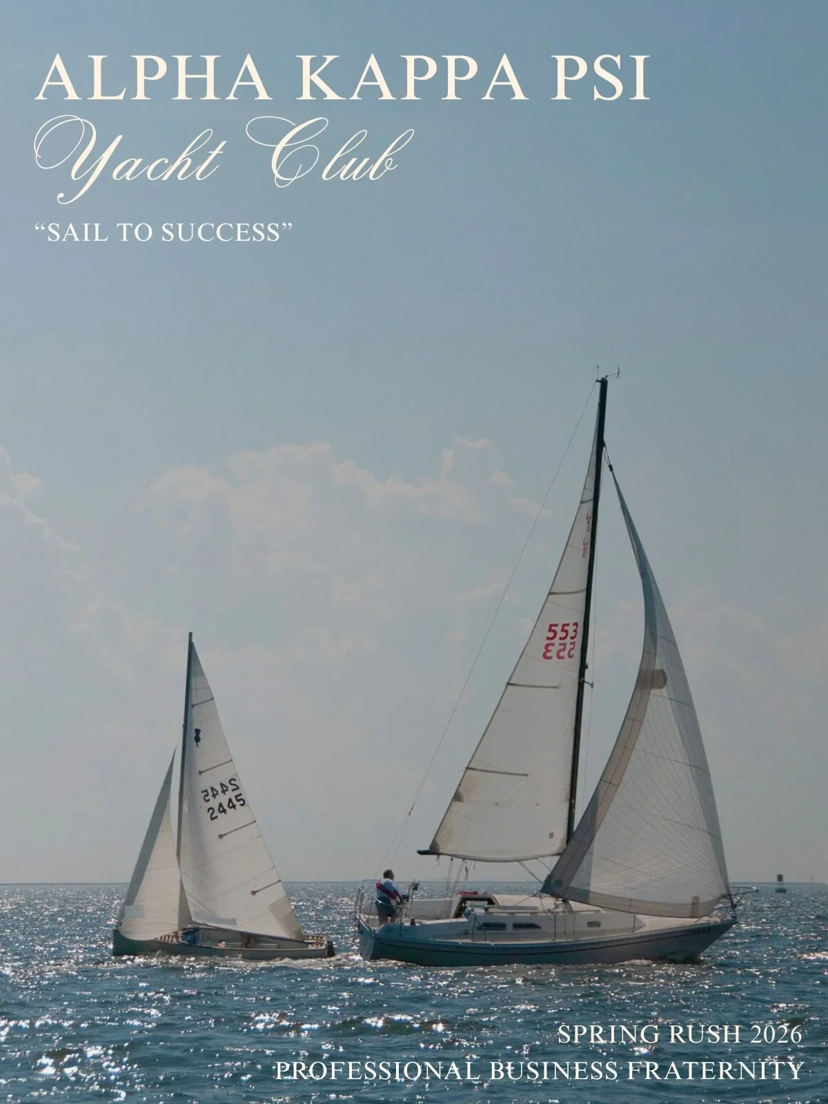 Alpha Kappa Psi Yacht Club Spring Rush 2026- &ldquo;Sail to Success&rdquo;

Alpha Kappa Psi provides you with a network of high achieving connections that are valuable long past graduation. You&rsquo;ll make friends to take classes with, travel with,