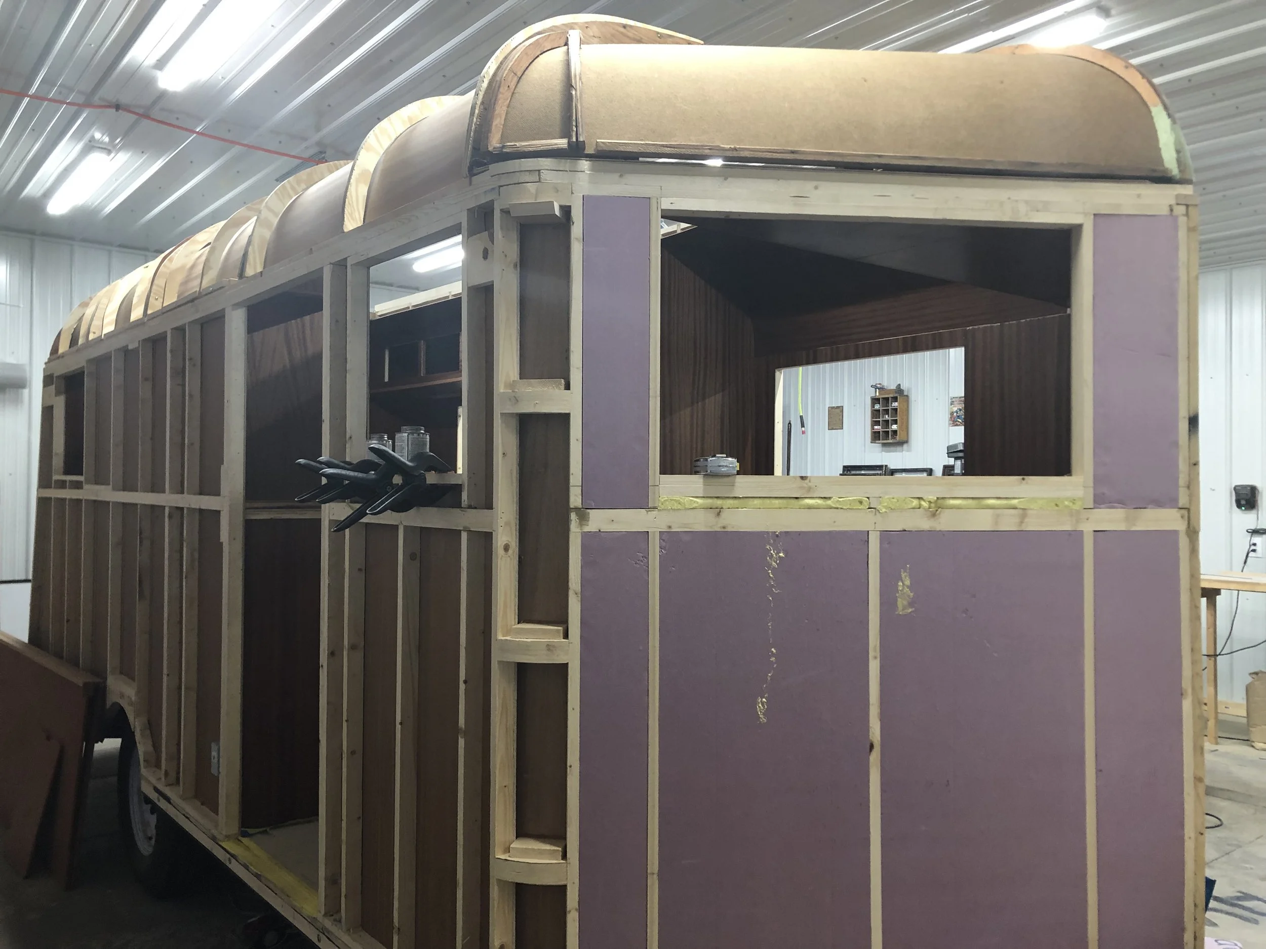 Frame fully assembled and foam insulation installed on walls