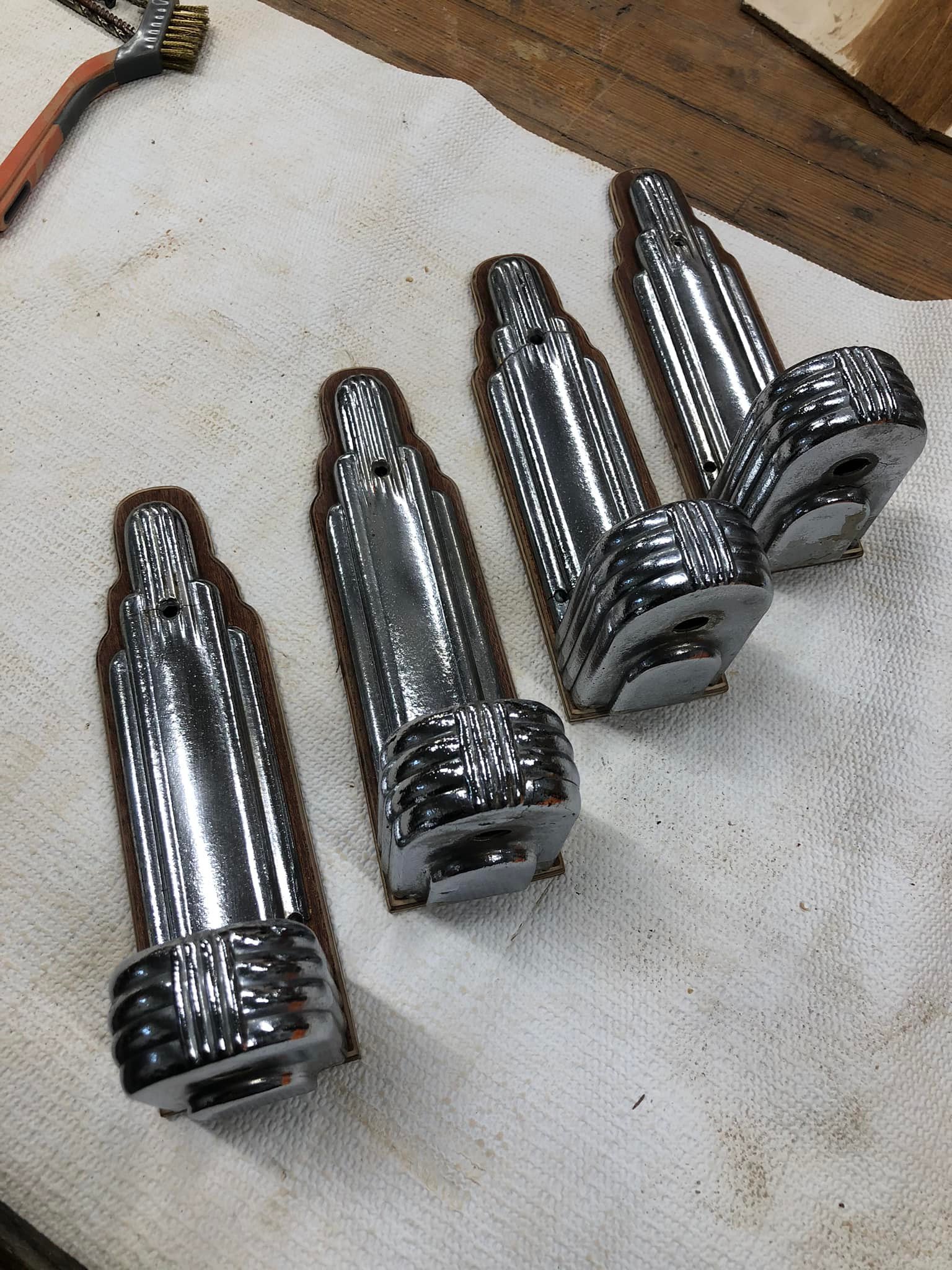 Art deco sconces repaired, reassembled, and restored