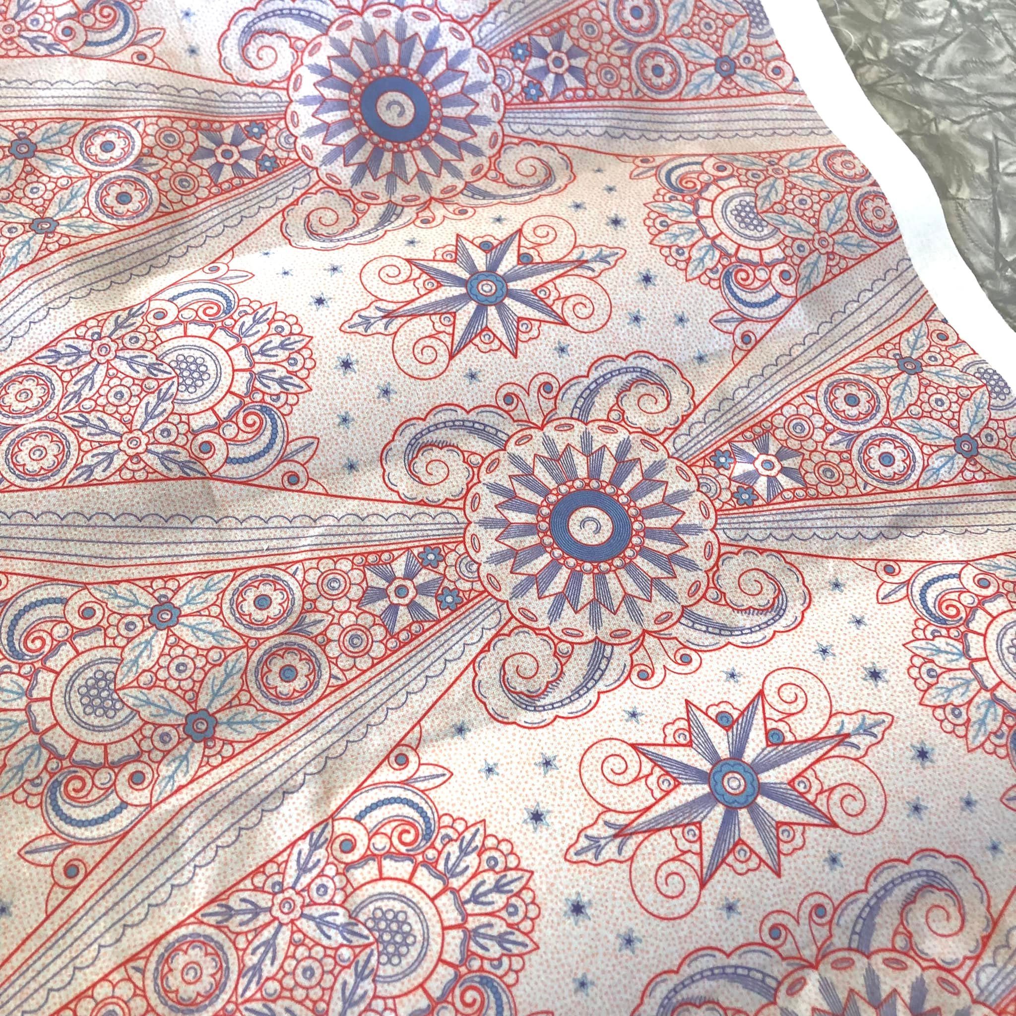 Fabric for new shades in bedroom (front sconces still have original, iridescent glass shades)