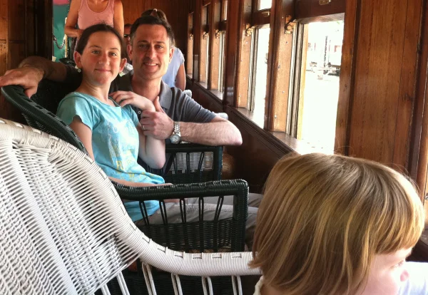 All aboard the "Gertrude Emma". Beatrix is too busy to take even a moment to pose. Rob's a little thin, but good!
