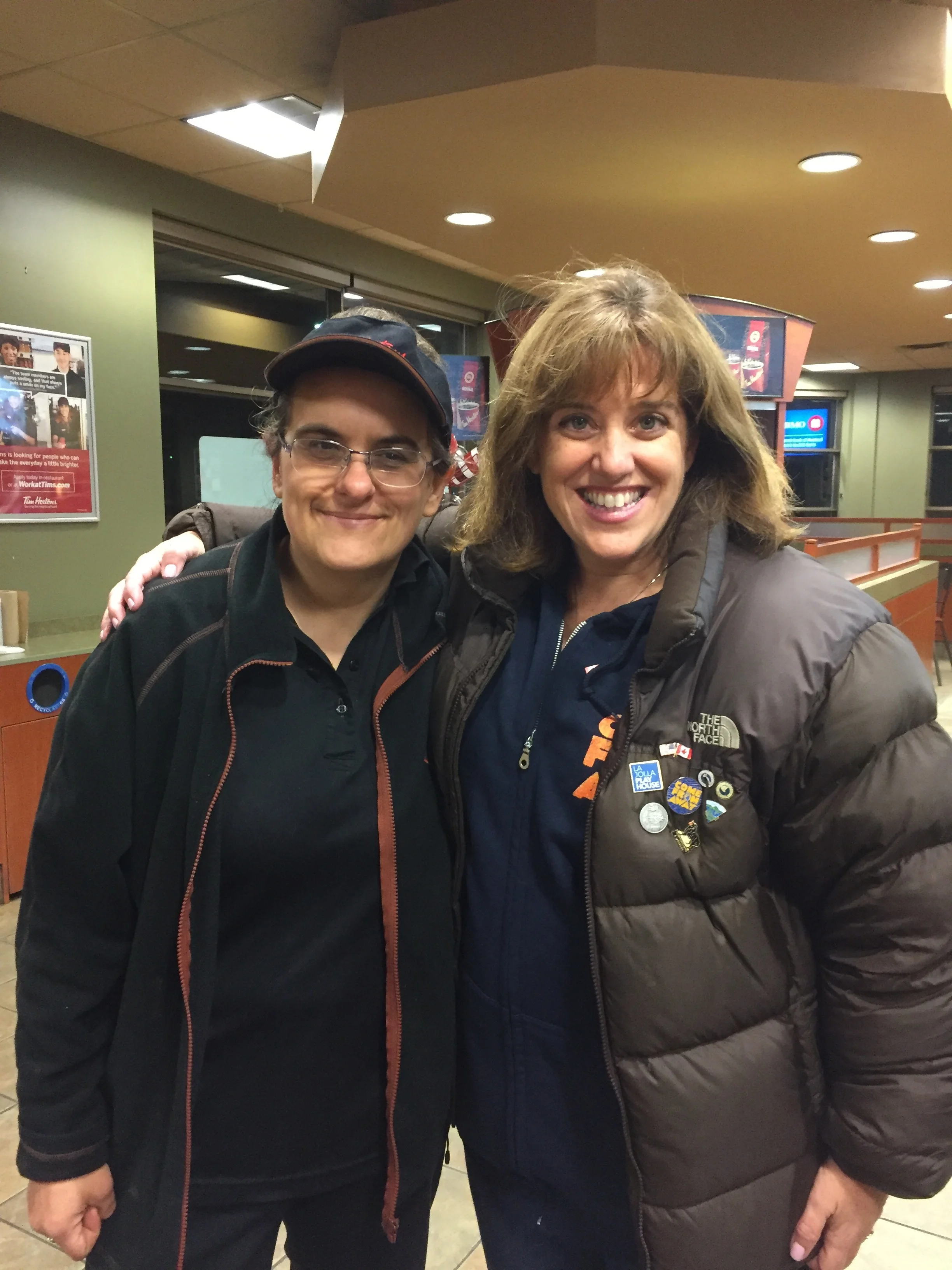 Me and Crystal. Note: all the towns give us ins, which are now on my coat.
