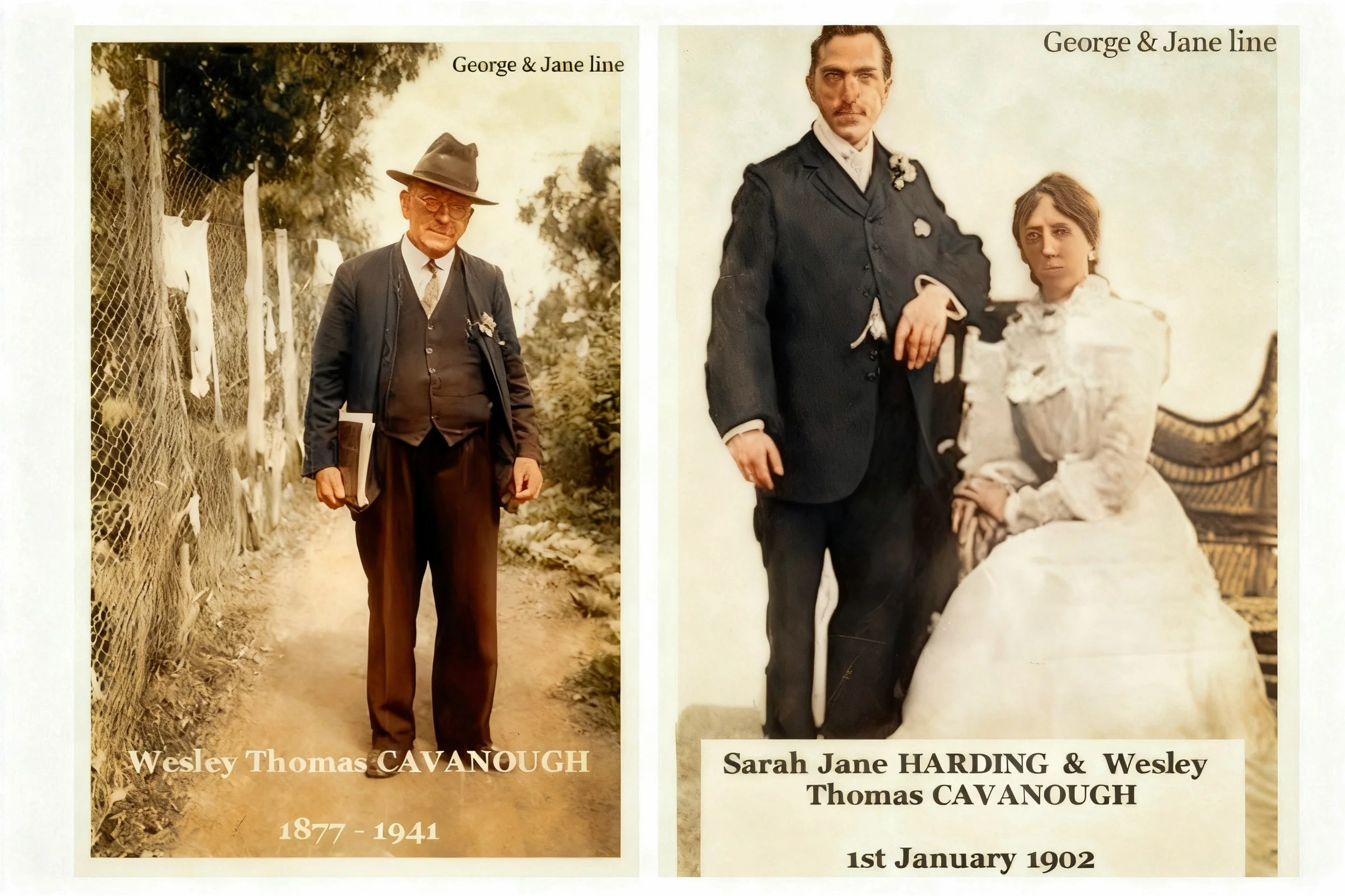 George Cavanough & Jane Gosper line
Wesley Thomas CAVANOUGH was born on 2 Jan 1877 in Richmond, Nsw, Au, was christened in St James C/E, Pitt Town., died on 10 Jun 1941 in Parramatta, Nsw at age 64, and was buried on 11 Jun 1941 in C/E Section, Rookw