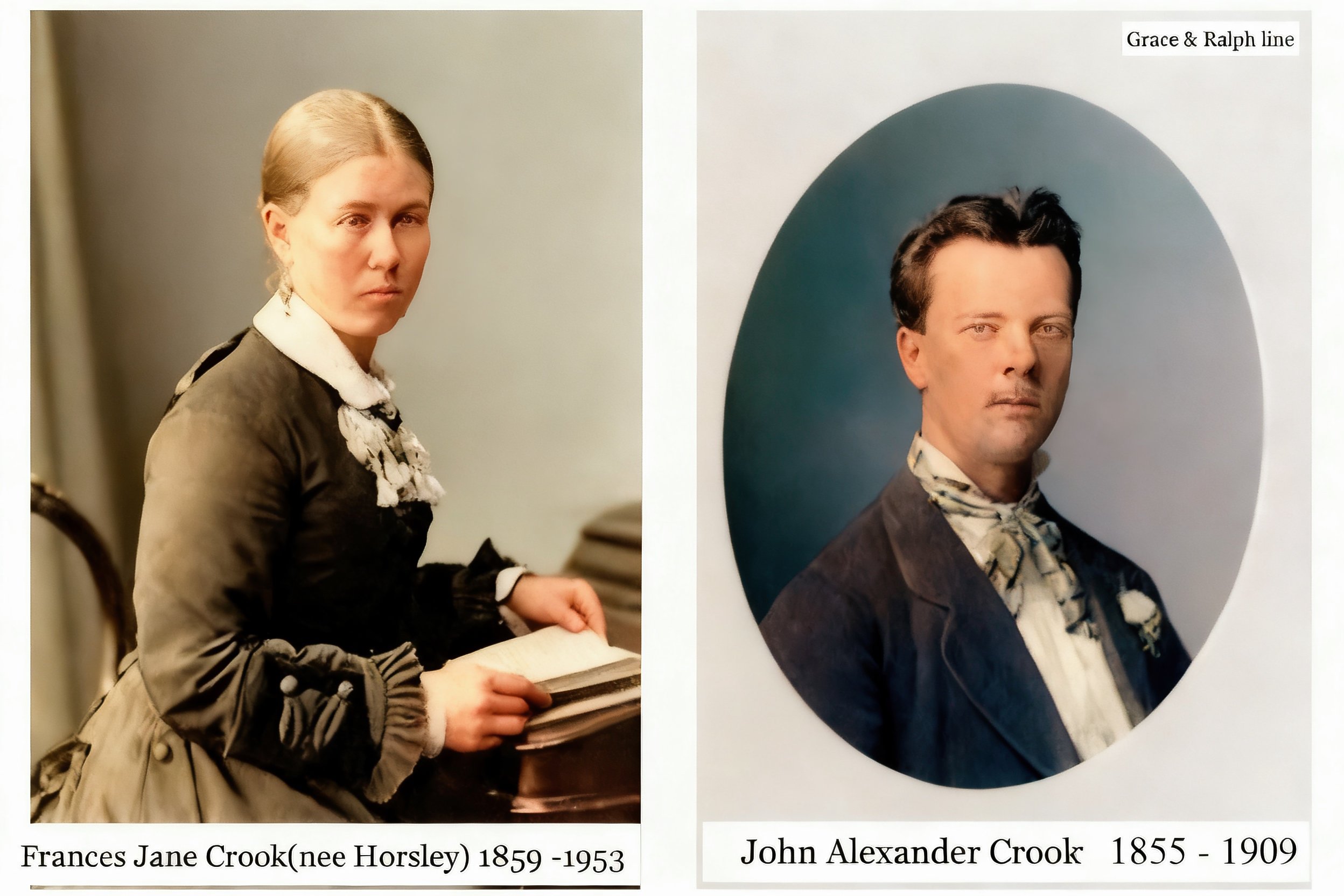 Frances Jane H HORSLEY was born in 1859 in Albury, Nsw, and died in 1953 in Brunswick, Vic at age 94. Another name for Frances was Fanny. Frances married John Alexander Armstrong CROOK on 13 May 1878 in Mrs Gurney’s house by C/E rites, Tumbarumba, so