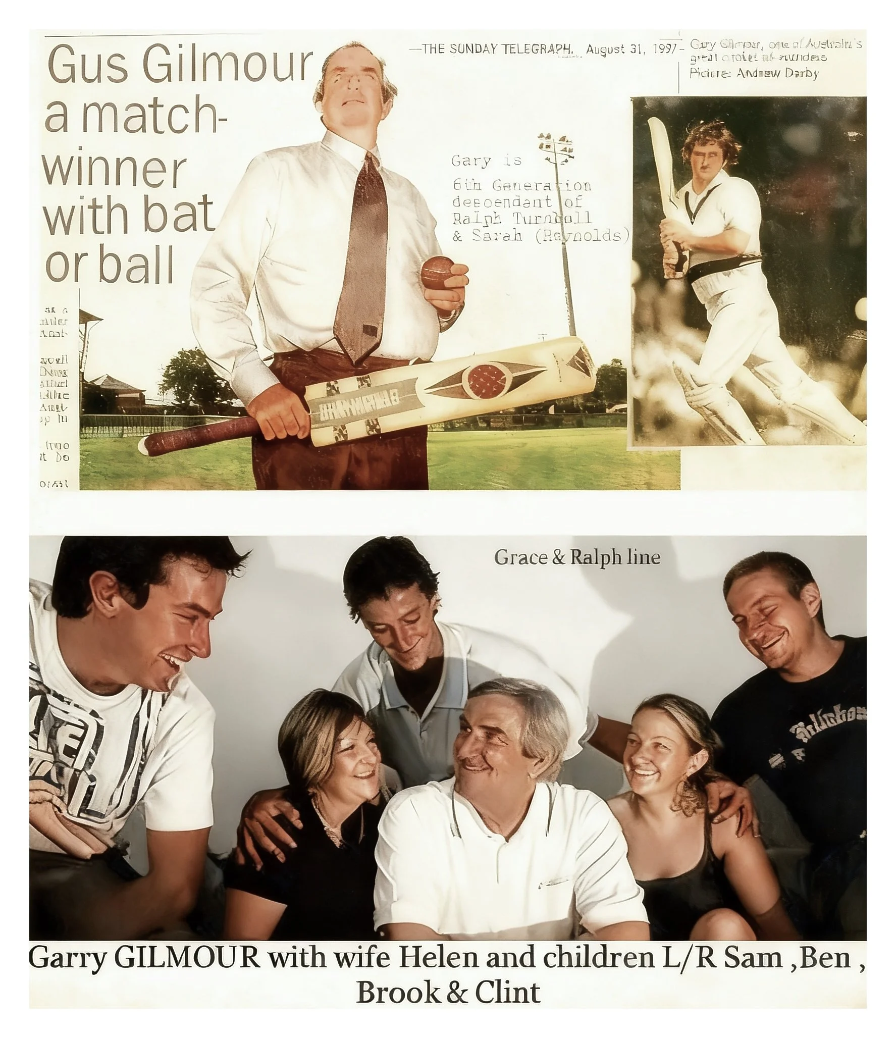 Ralph & Grace line 

Gary John GILMOUR was born on 26 Jun 1951. Died 10 June 2014, Royal Prince Alfred Hospital, Sydney, Nsw from complications of congenital liver failure. Gary married Helen Doreen FREWIN on 2 Dec 1972. Helen was born on 15 Oct 1952
